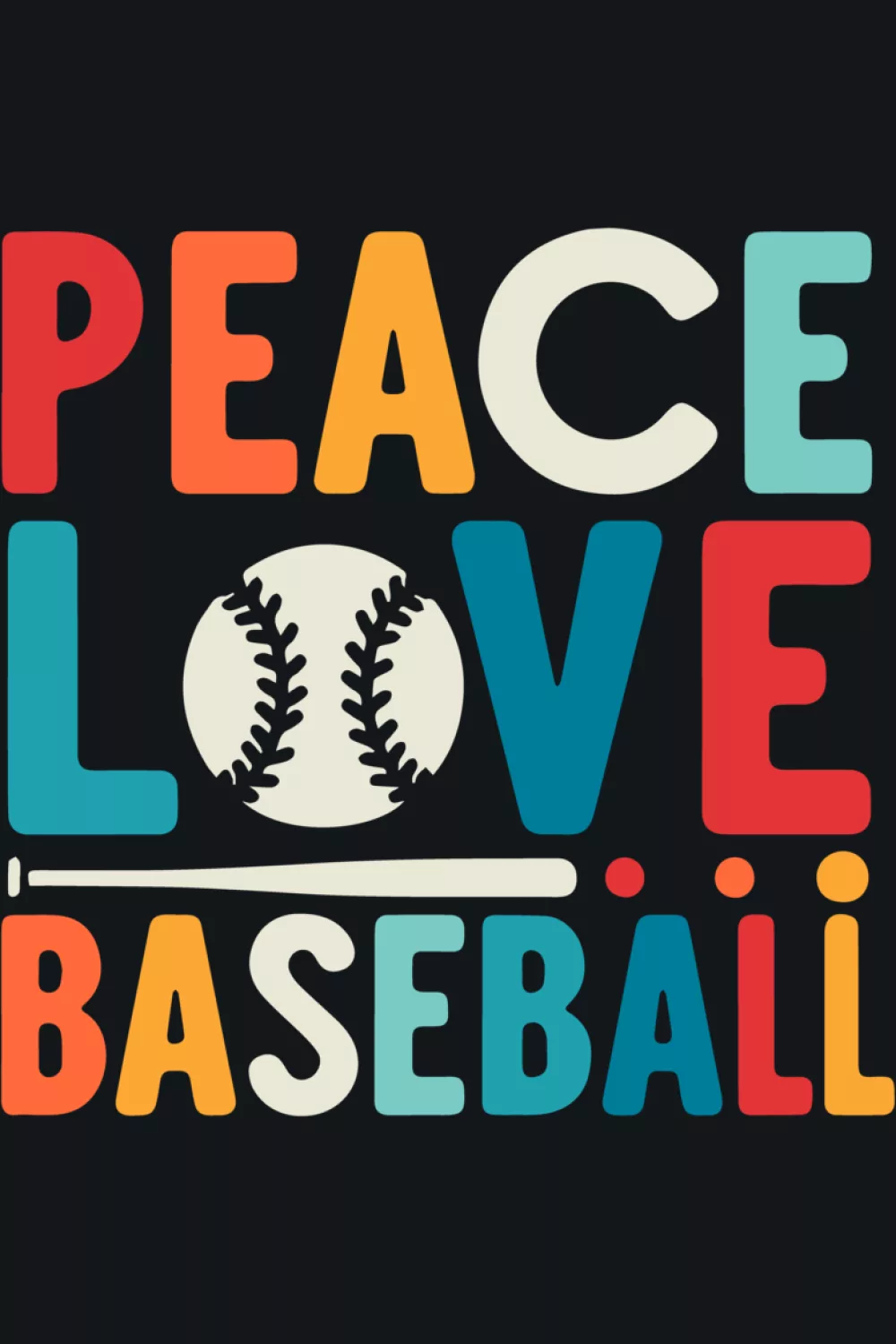 Vintage style peace love baseball art for boy players