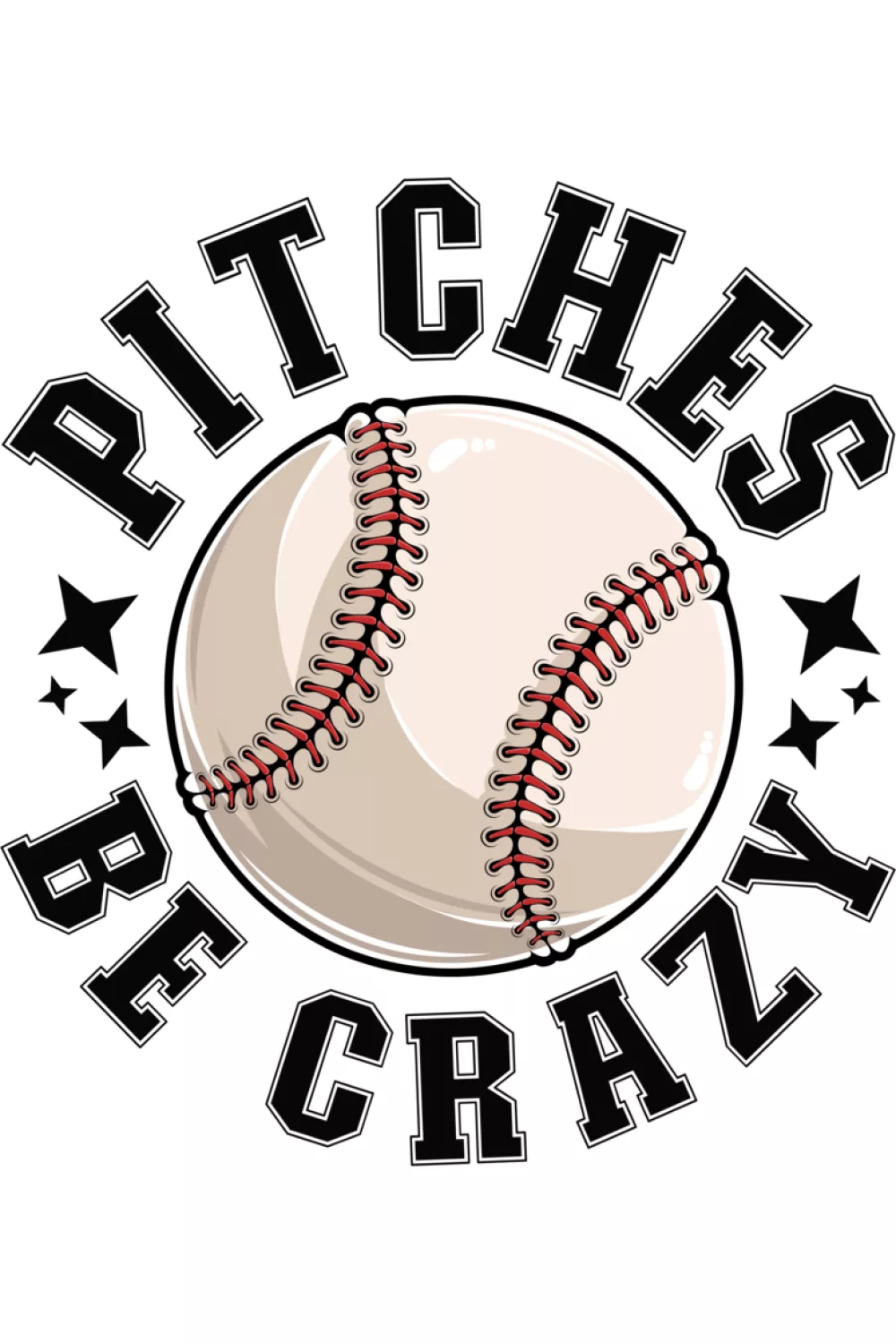 Playful Pitches Be Crazy pitcher design with ball art.