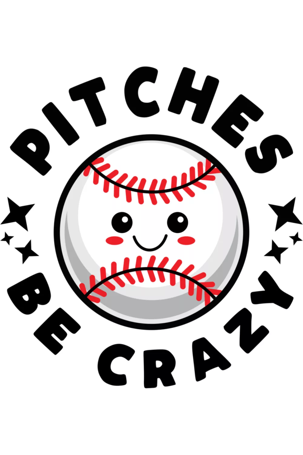 Kawaii Pitches Be Crazy shirt with cute baseball or softball face.