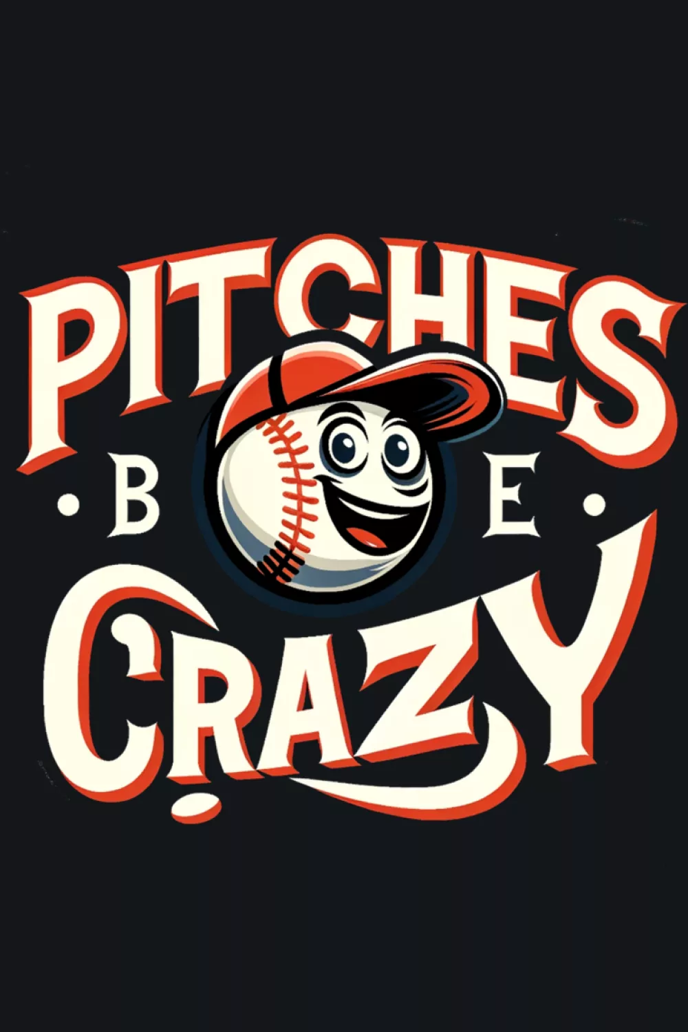 Pitches Be Crazy pun shirt for baseball pitcher with ball and seam art.