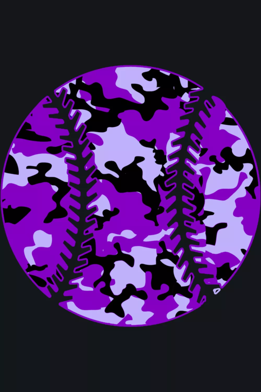 Purple camo baseball with dark and light patches for fans