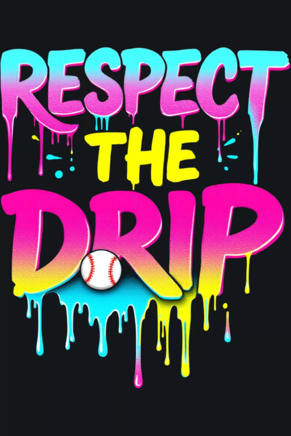 Bold word art with tall letters and a bright central baseball