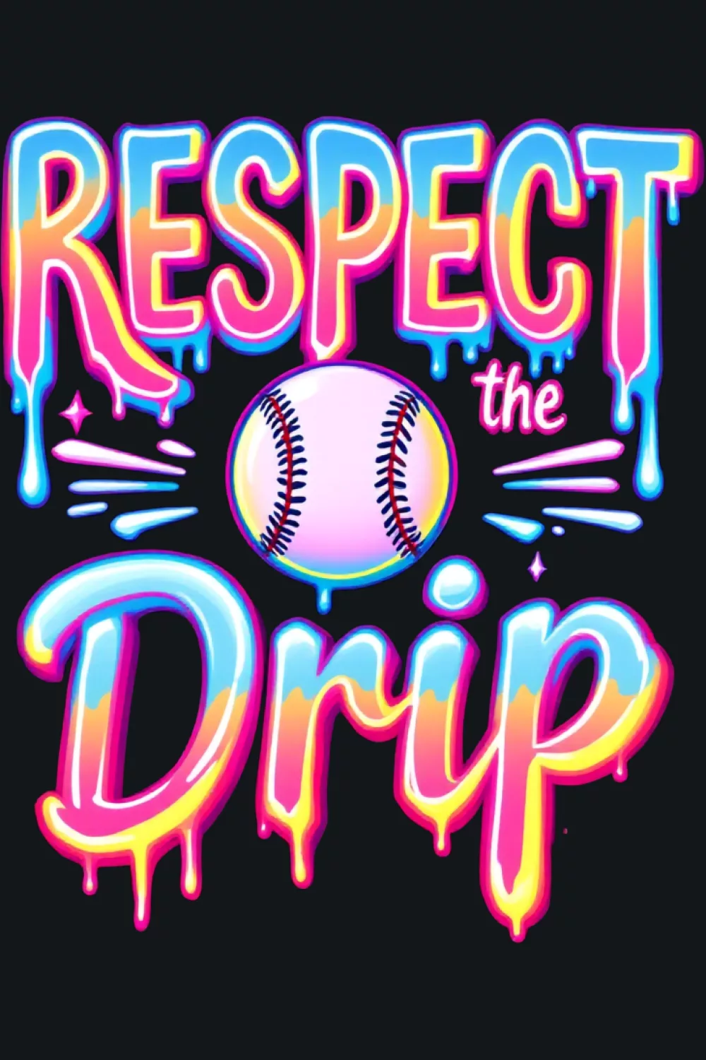 Round ball icon with large bright lettering stacked above and below