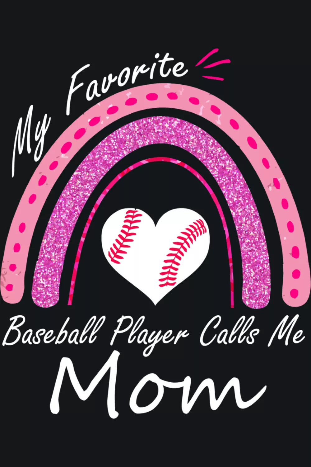 Rainbow themed baseball mom art with bright curved stripes over the text.