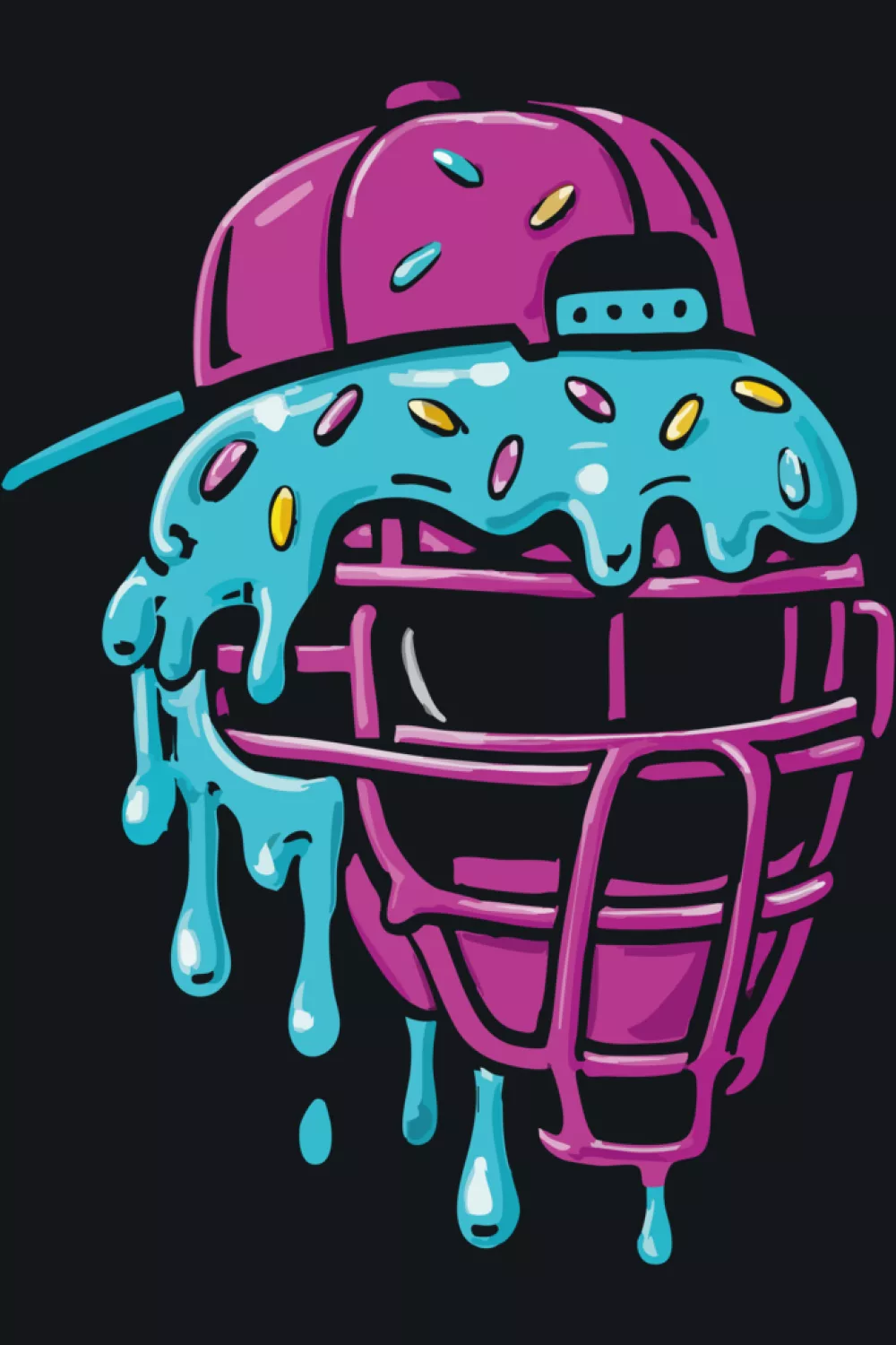 Purple helmet with cascading teal drip