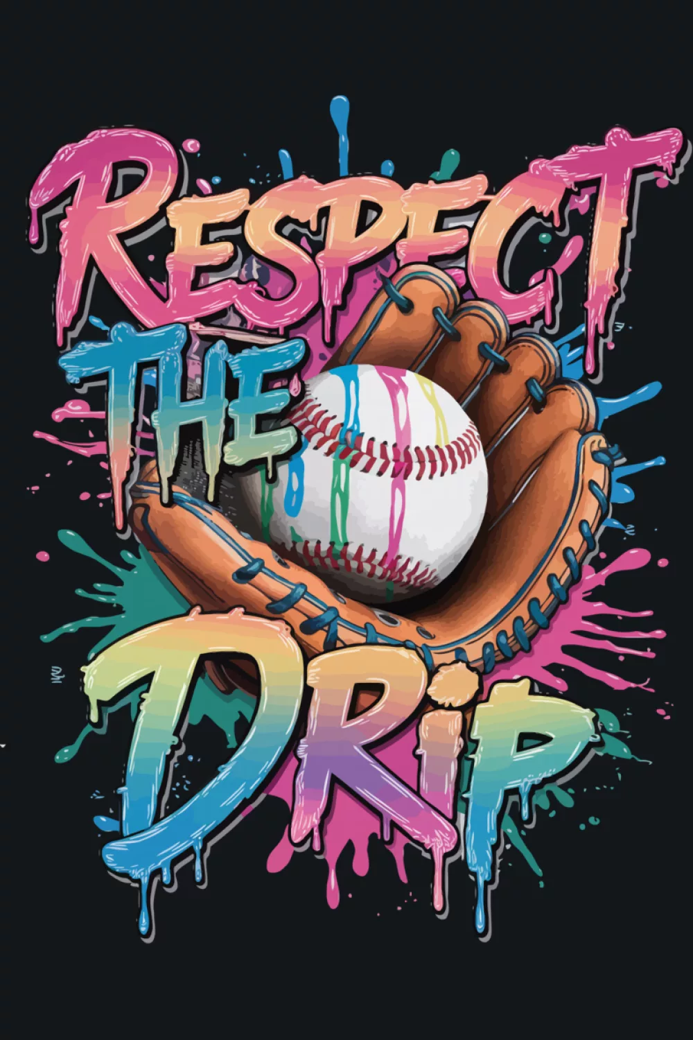 Glove and ball badge with bright paint spots in the background