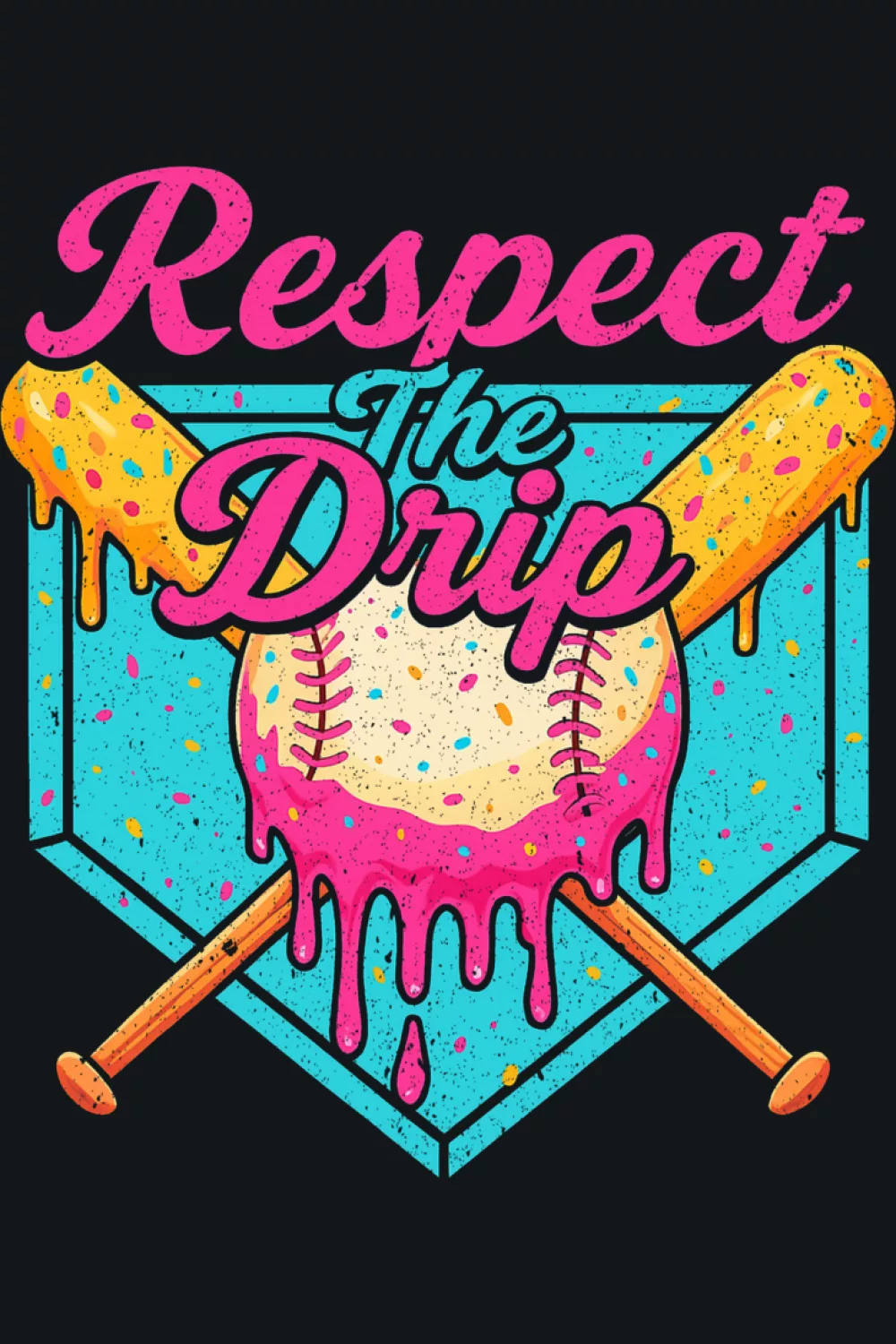 Baseball player pose with neon cone and glowing Respect The Drip script