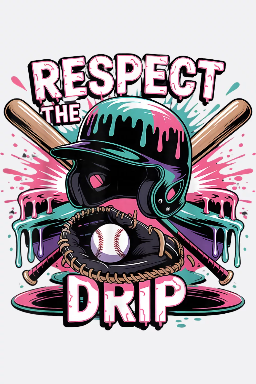 Black helmet and bats with pink and teal drips
