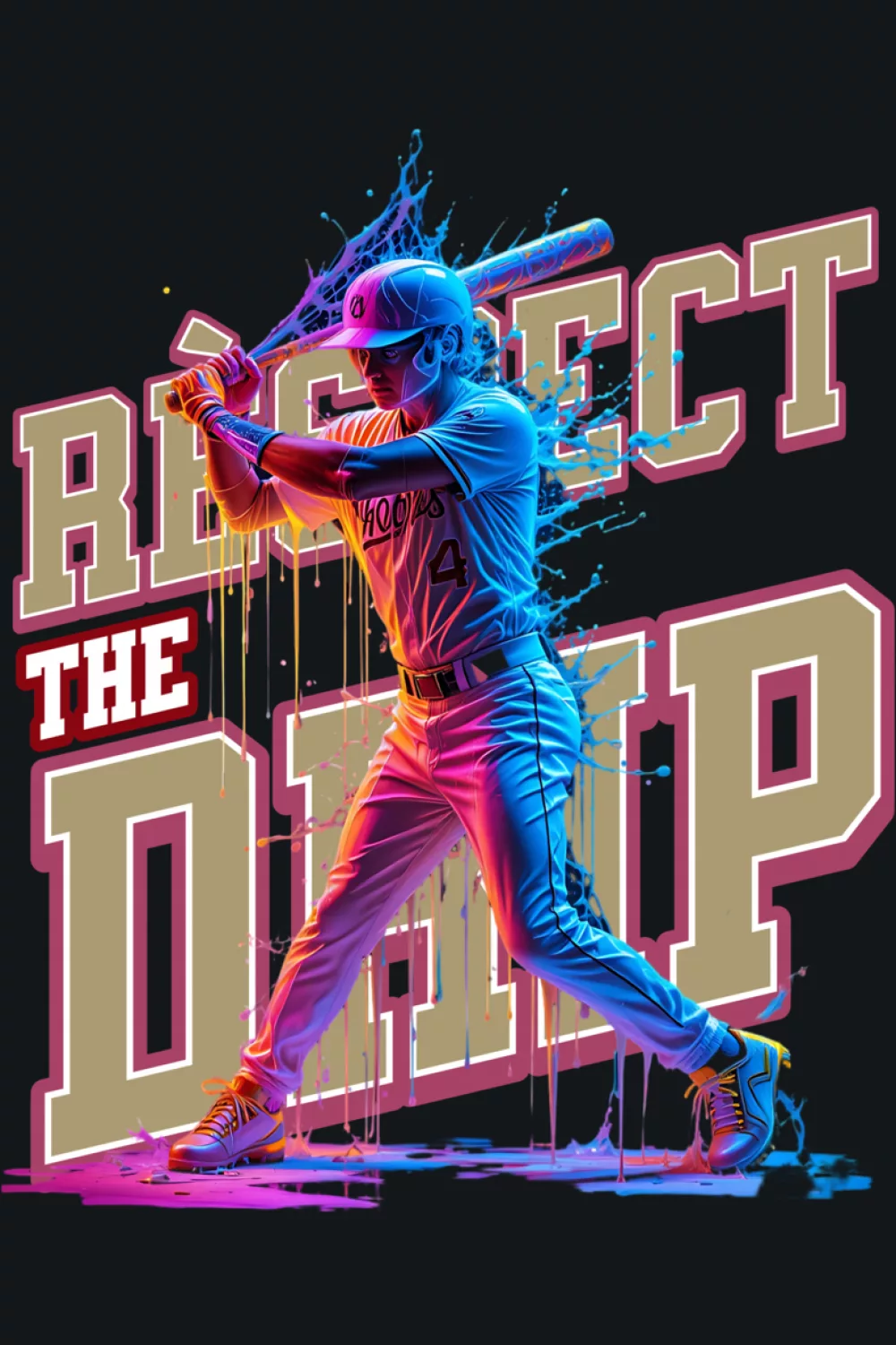 Neon Respect The Drip Baseball Shirts concept with cool splash art batter silhouette and bright ice cream glow