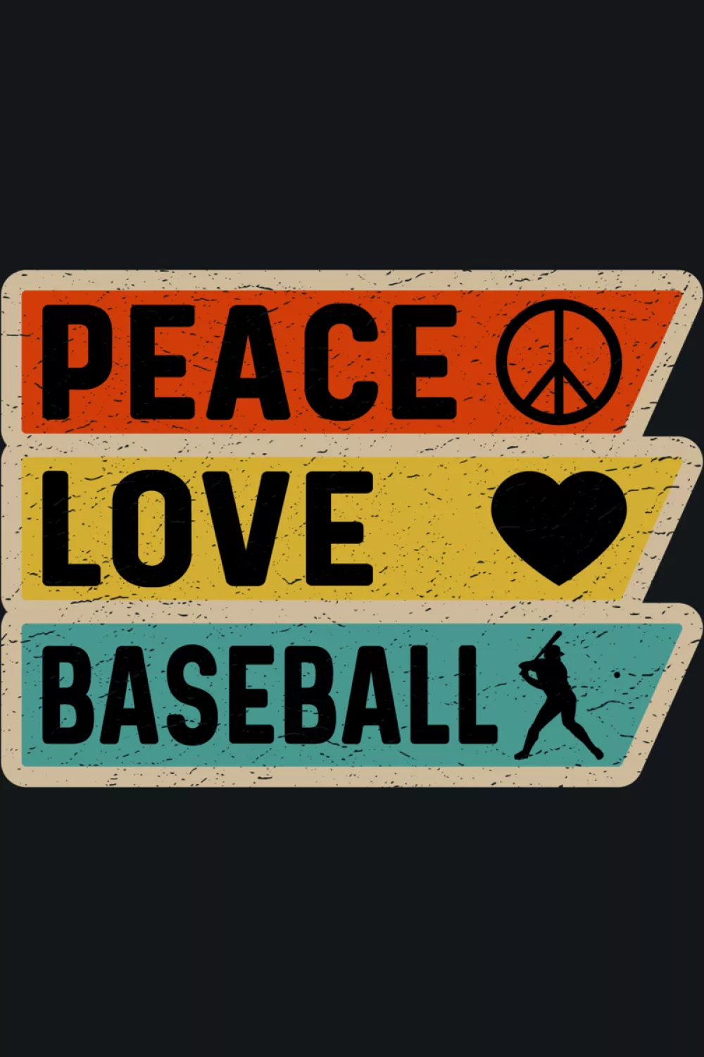 Distressed peace sign and baseball art with a worn look