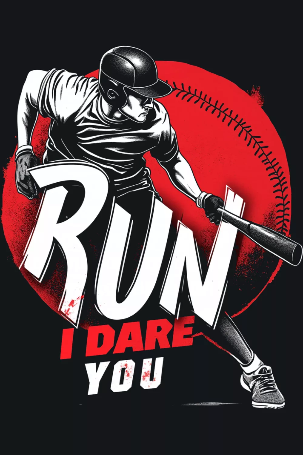 Runner figure racing under tall stacked Run I Dare You text