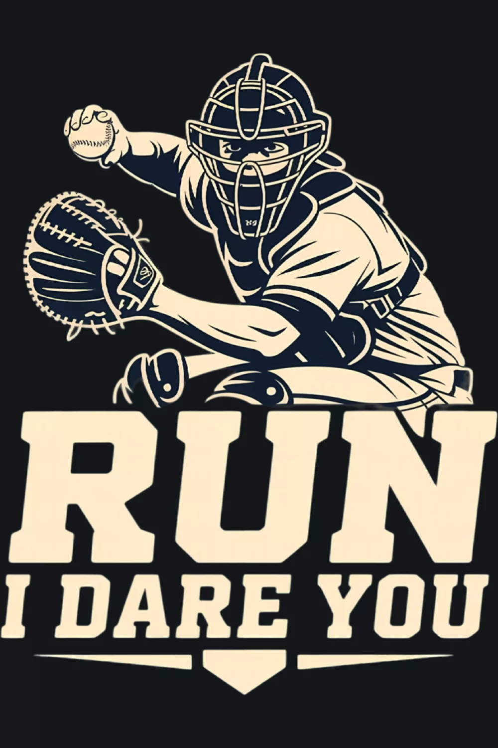 Catcher silhouette inside warm circle bands with text below