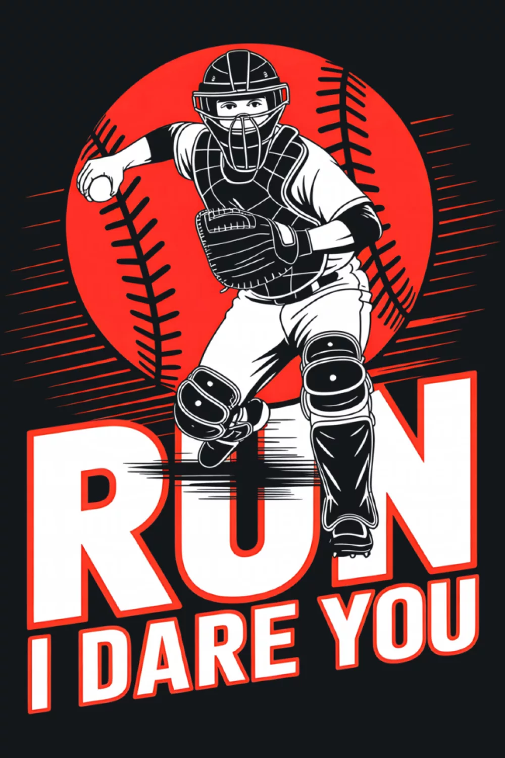 Catcher under stacked quote letters in black and white
