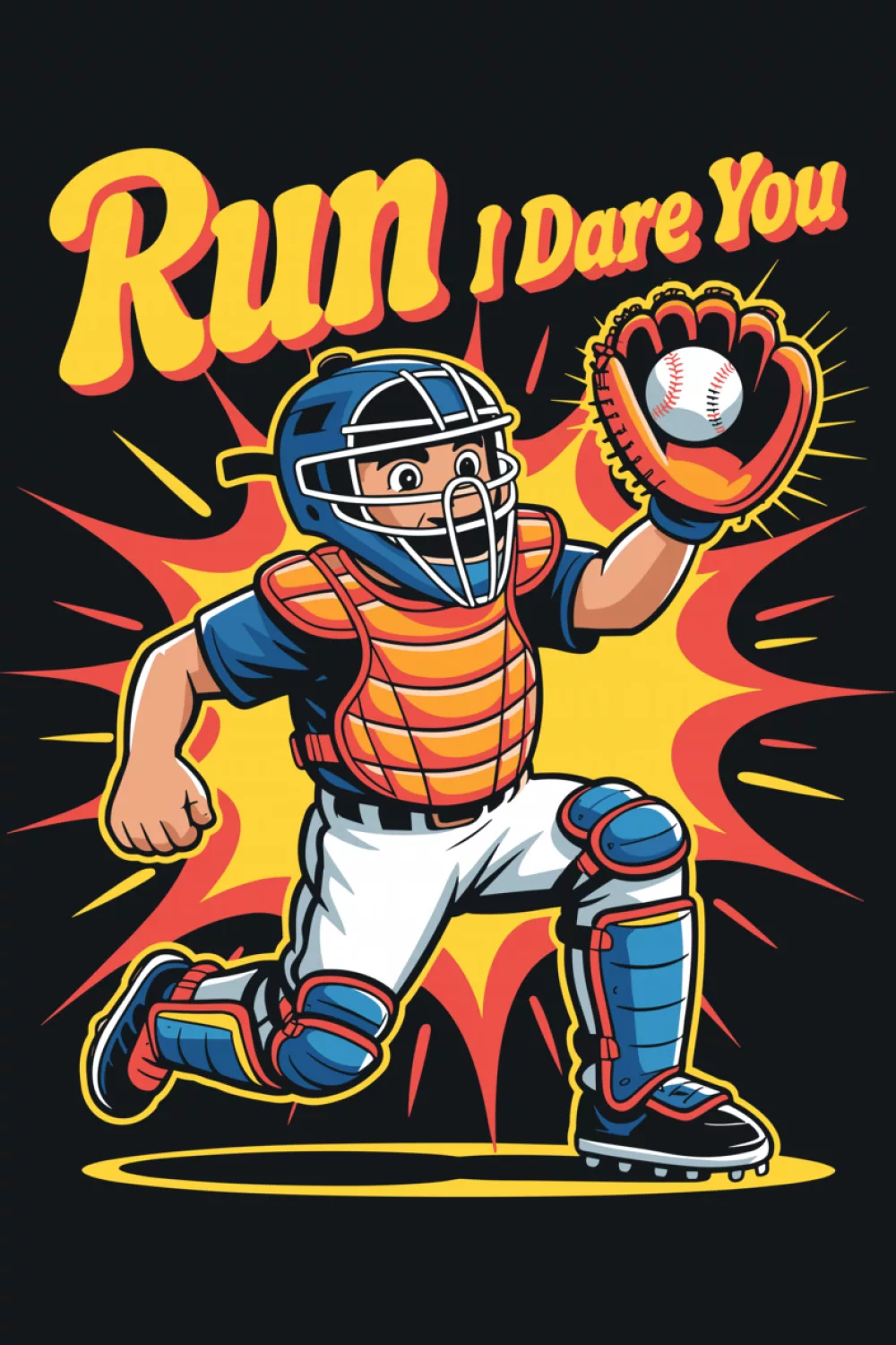 Catcher throwing with bright expression and lively details