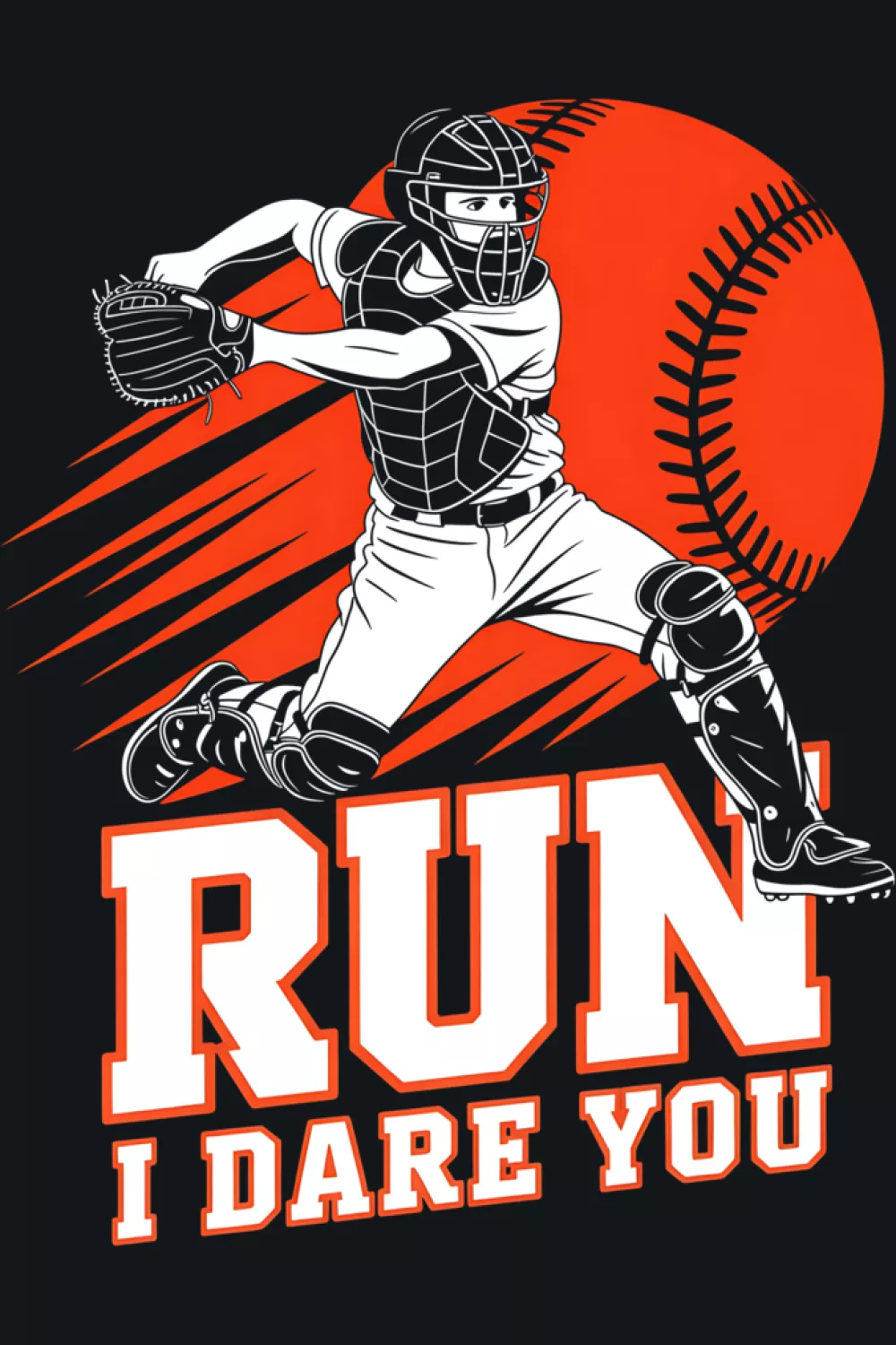 Catcher pointing forward with long playful sentence around them