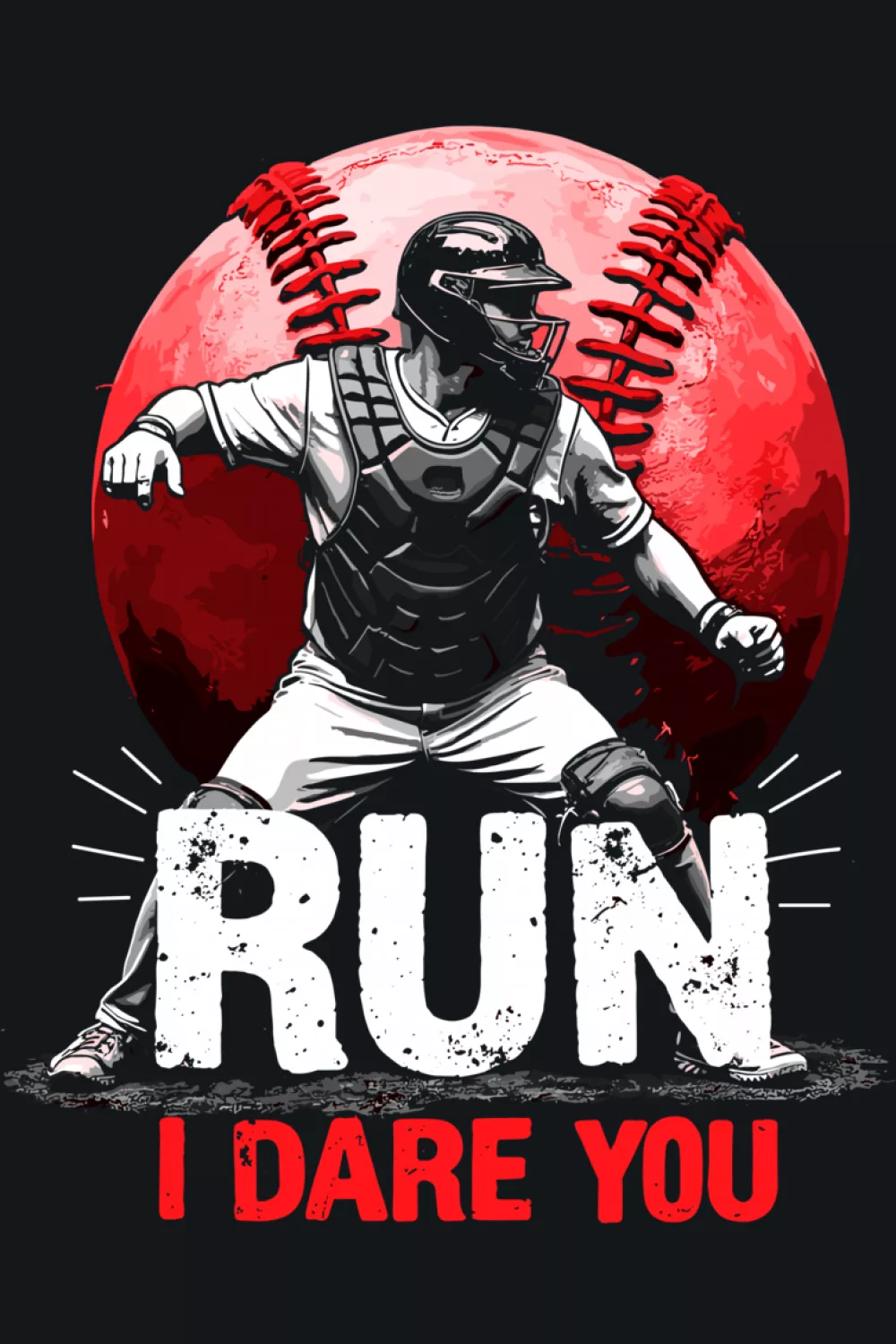 Catcher sharing the line with stylized ball character art