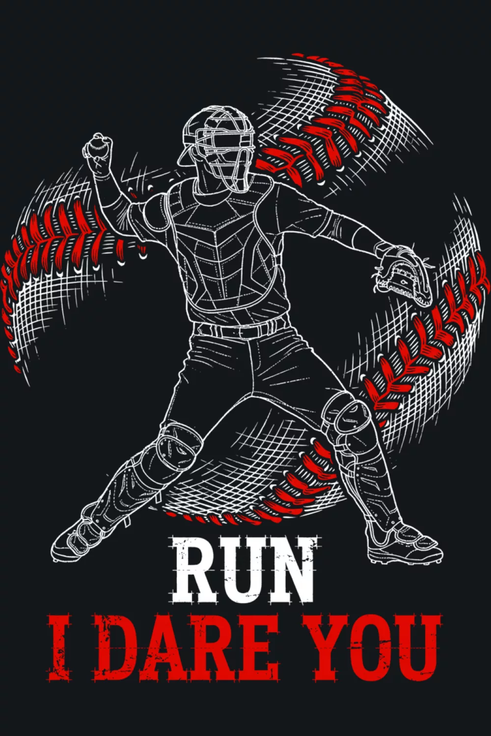 Catcher silhouette with distressed background behind the words