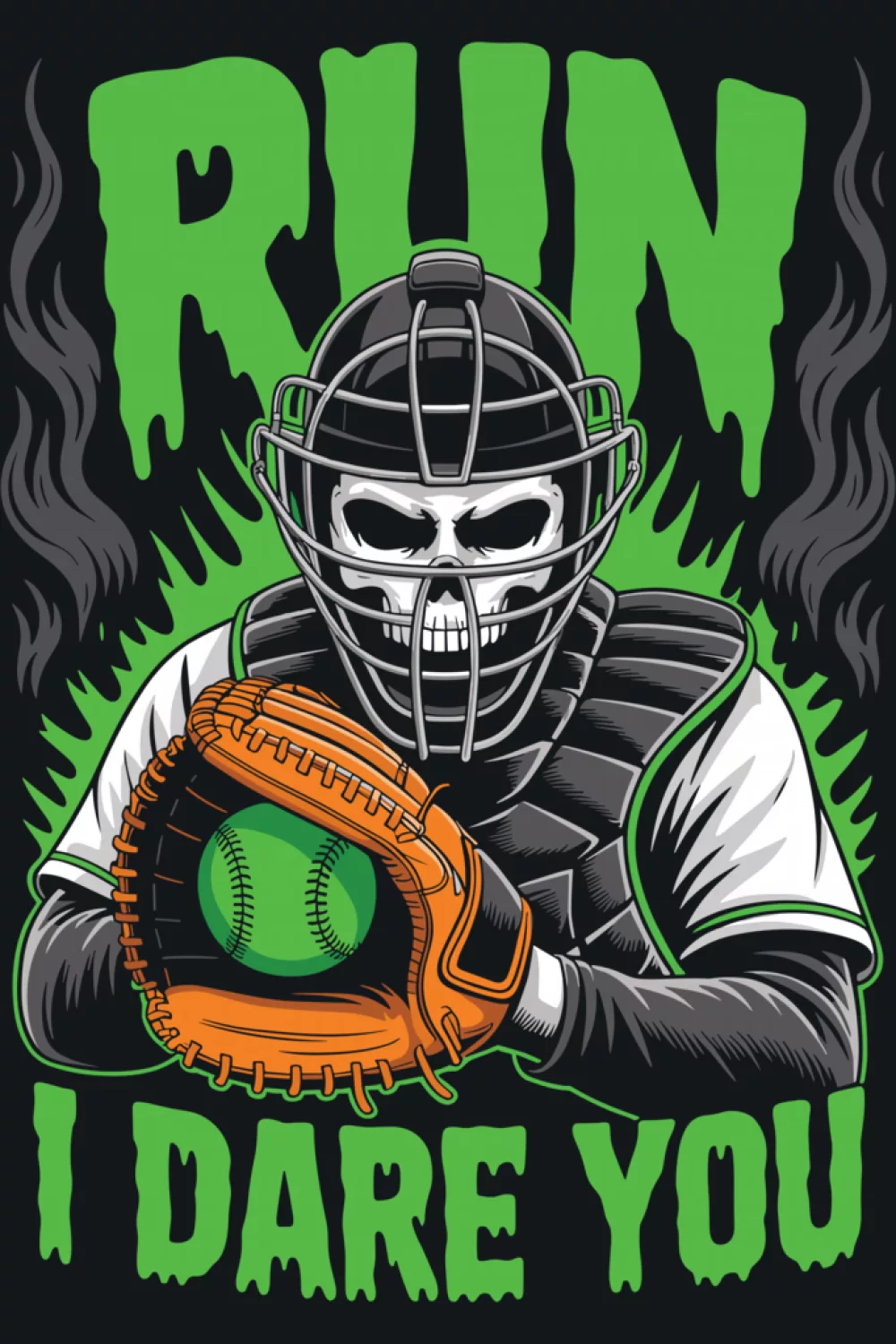 Catcher in skull mask with dark dramatic shading