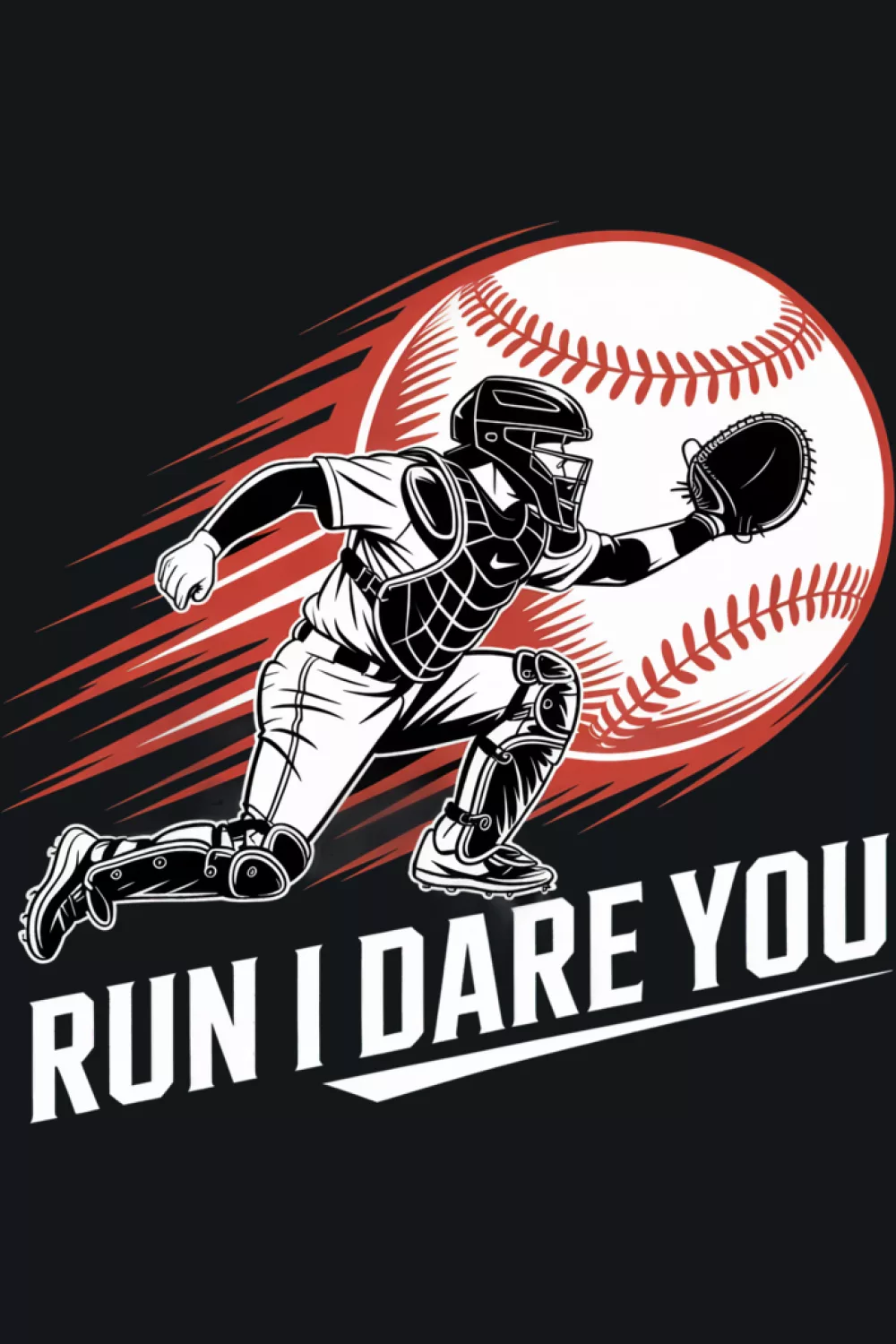 Catcher in mask mixing baseball and softball vibes with bright text