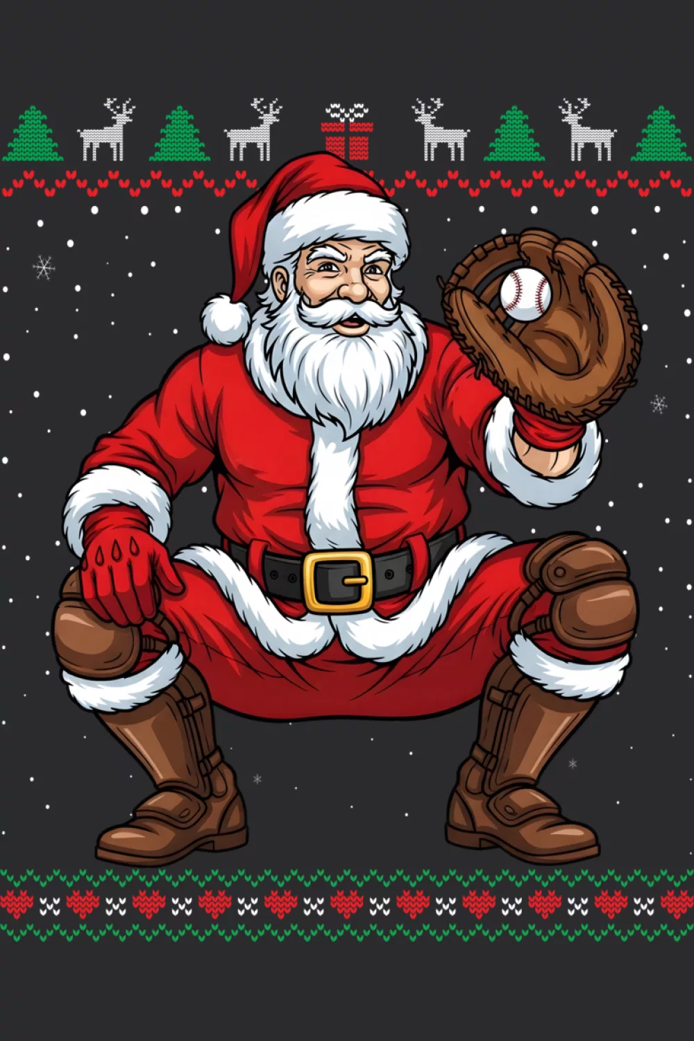 Santa baseball catcher Christmas ugly sweater
