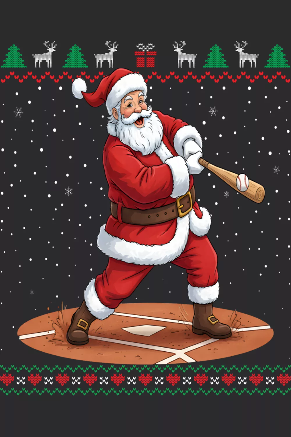 Santa baseball hitter Christmas ugly sweater