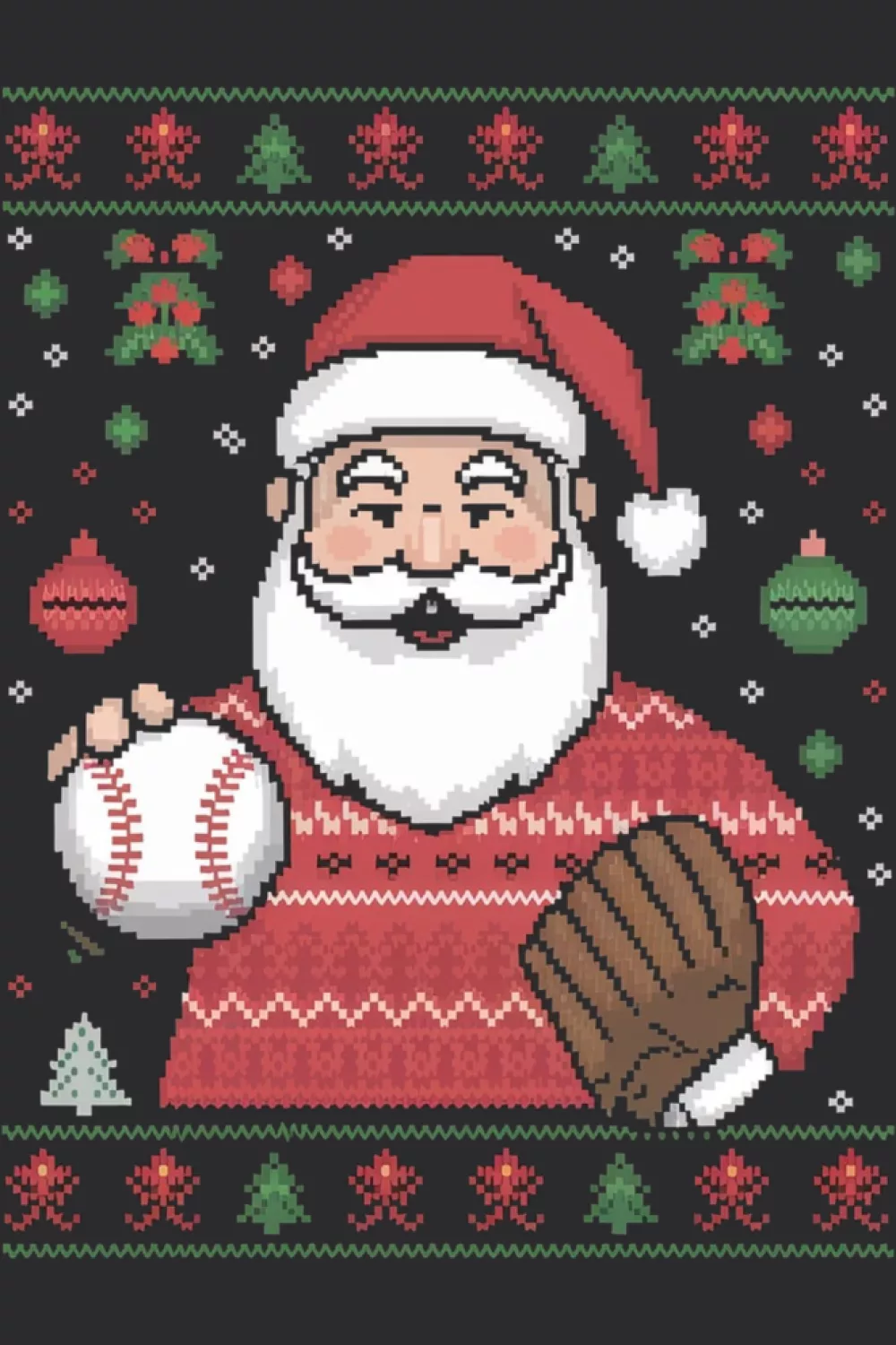 Santa baseball ugly Christmas sweater vintage knit look