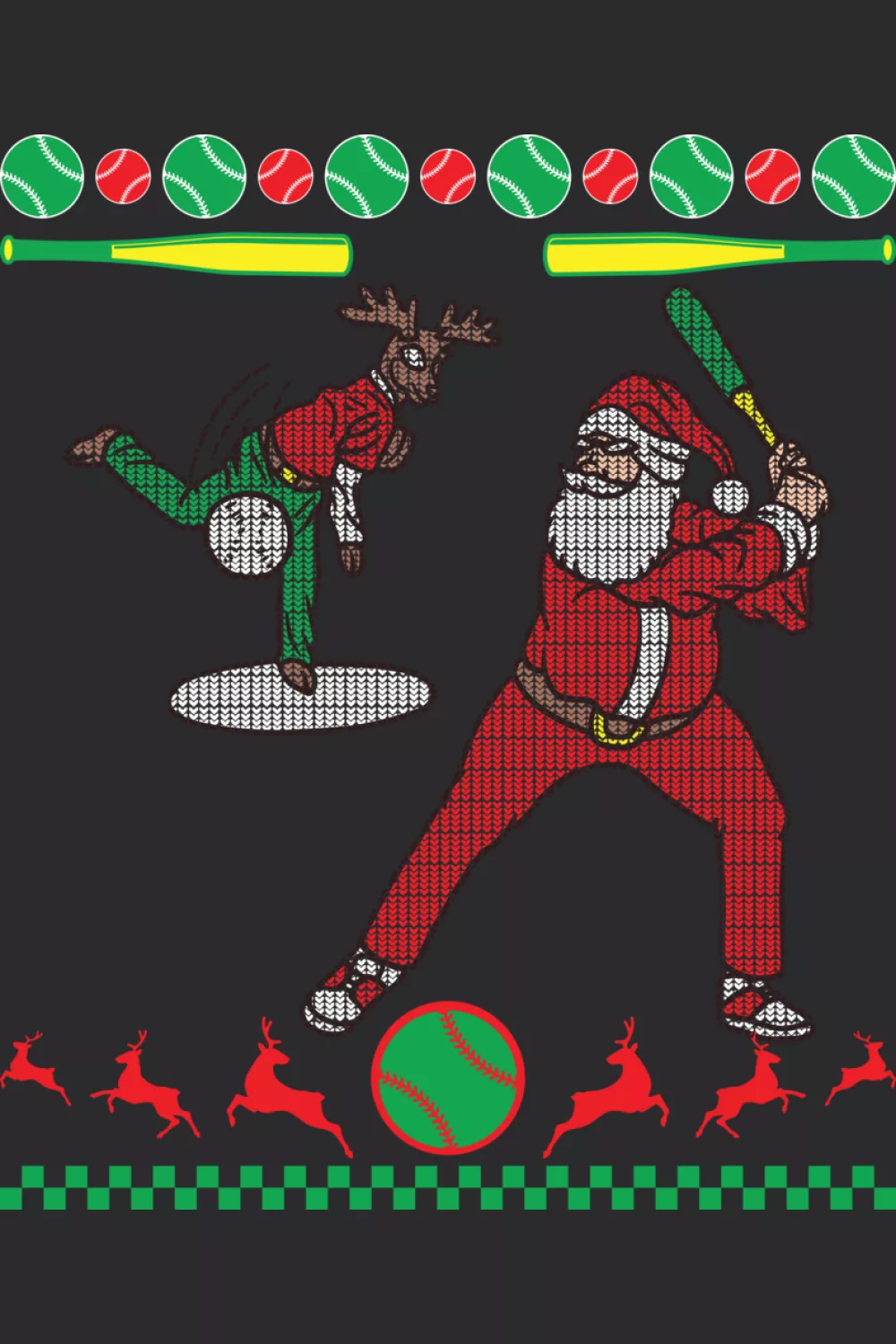 Santa baseball player hits ball ugly Christmas sweater