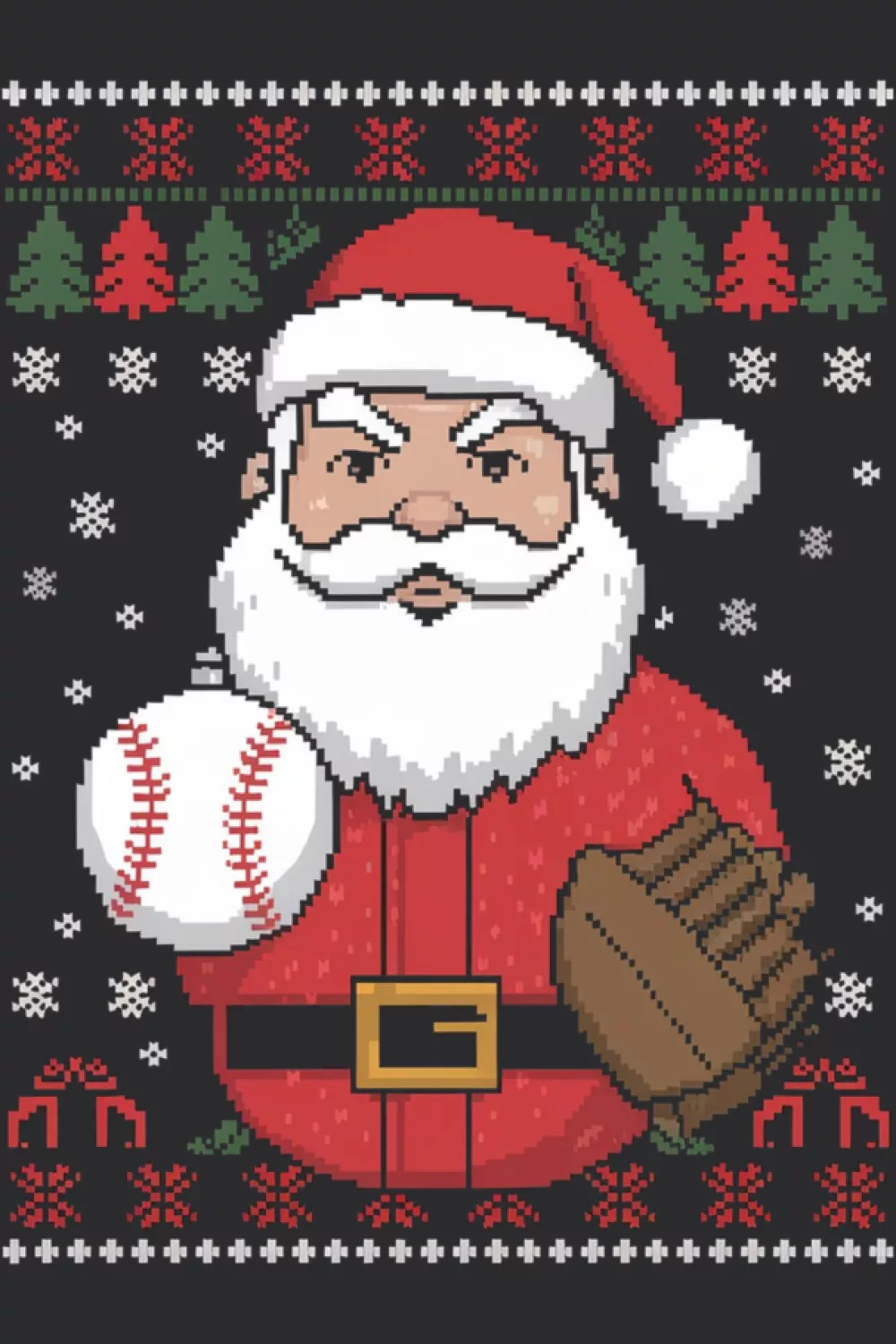 Santa Claus baseball ugly Christmas sweater portrait badge