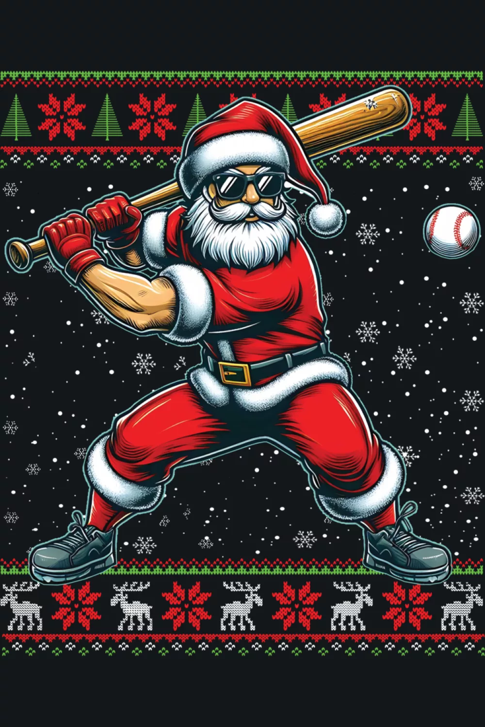 Santa Claus playing baseball ugly Christmas sweater alt pose
