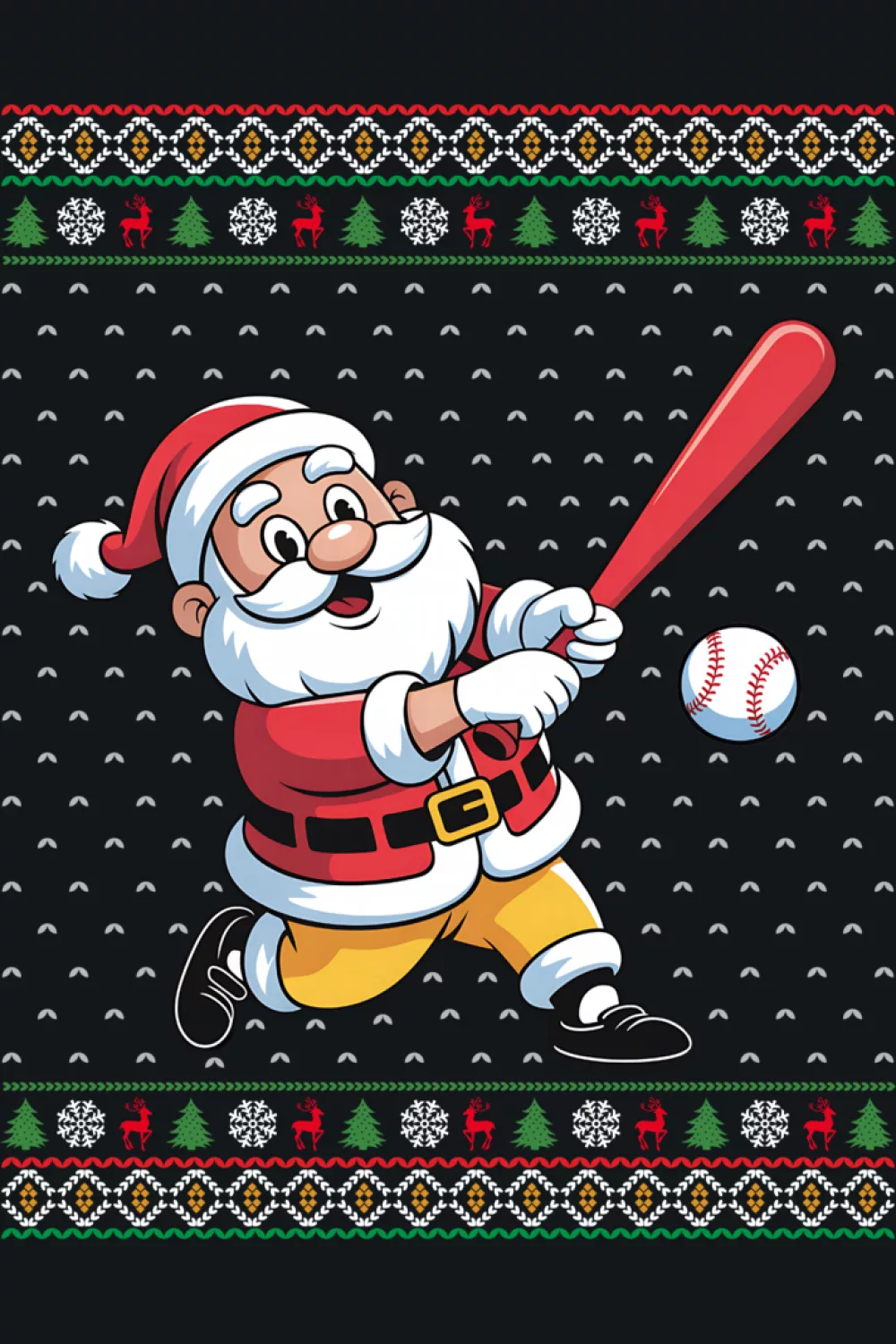 Santa playing baseball men boys ugly Christmas baseball