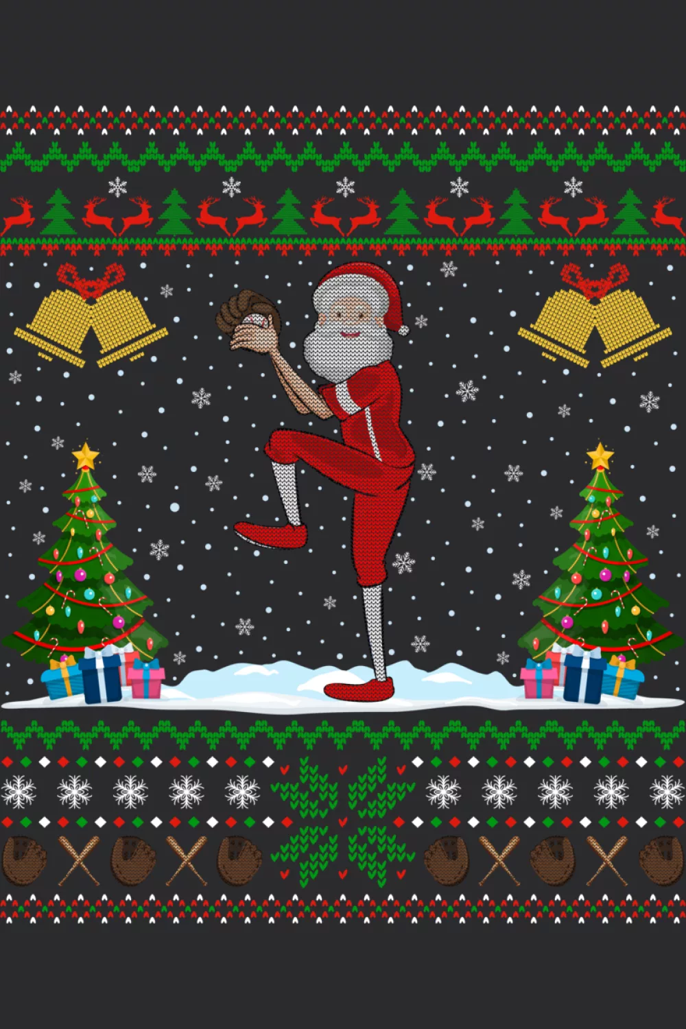 Santa playing baseball Xmas gift ugly sweater