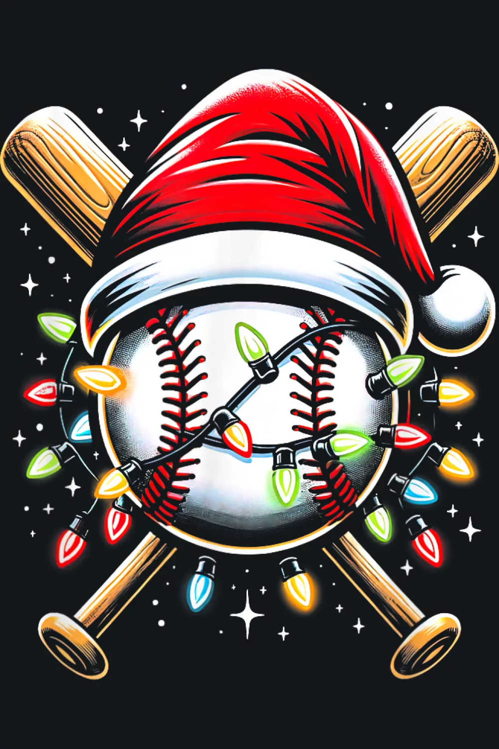 Christmas Baseball Shirts for Kids and Teens ball with Santa lights