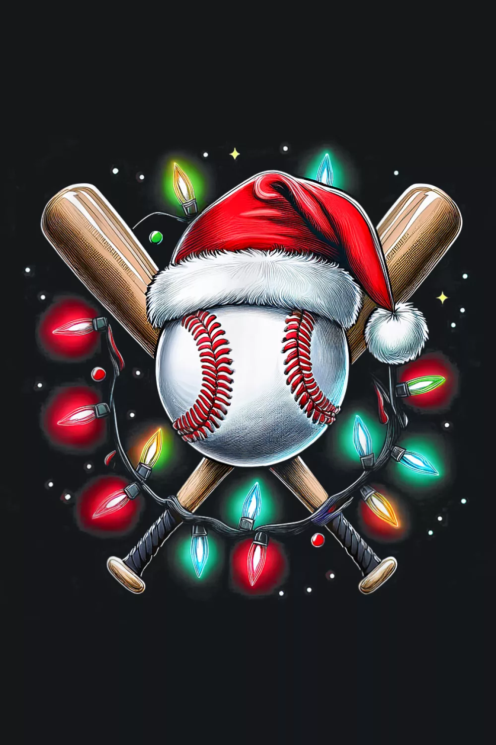 Santa hat on bright ball with wreath sparkle