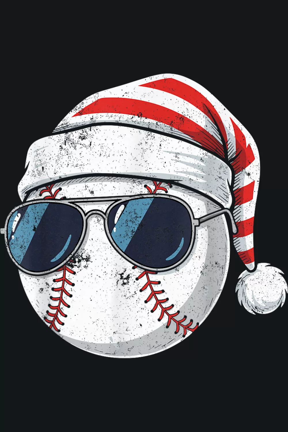 Santa cap over bat and ball with cool glow