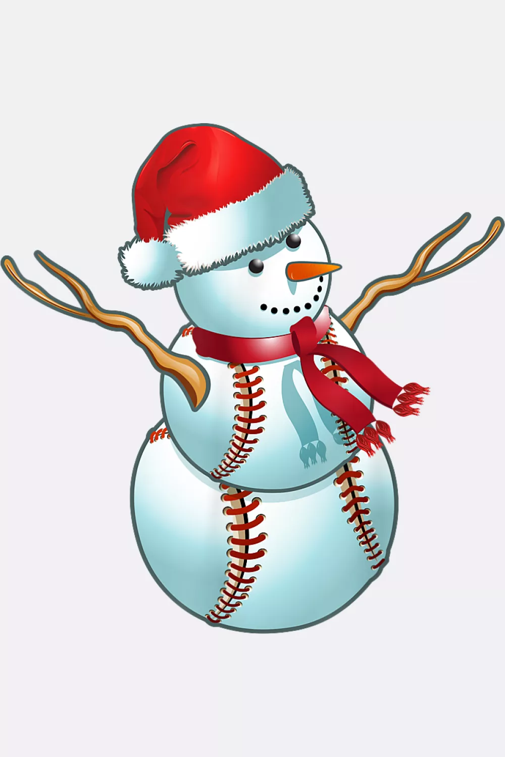 Minimal snowman with red scarf and bat