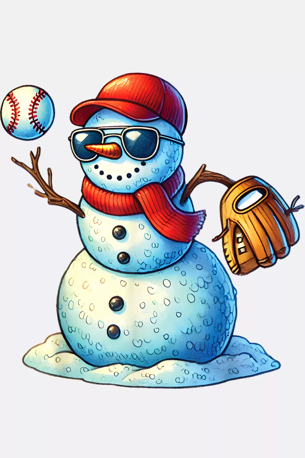 Snowman pitching with red scarf