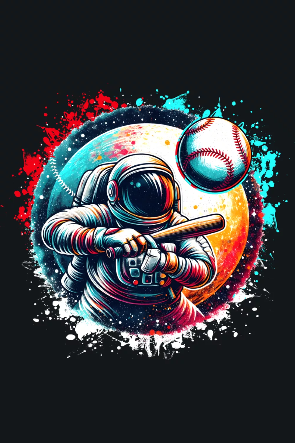Alternate solar system planets astronaut baseball galaxy concept with different layout.