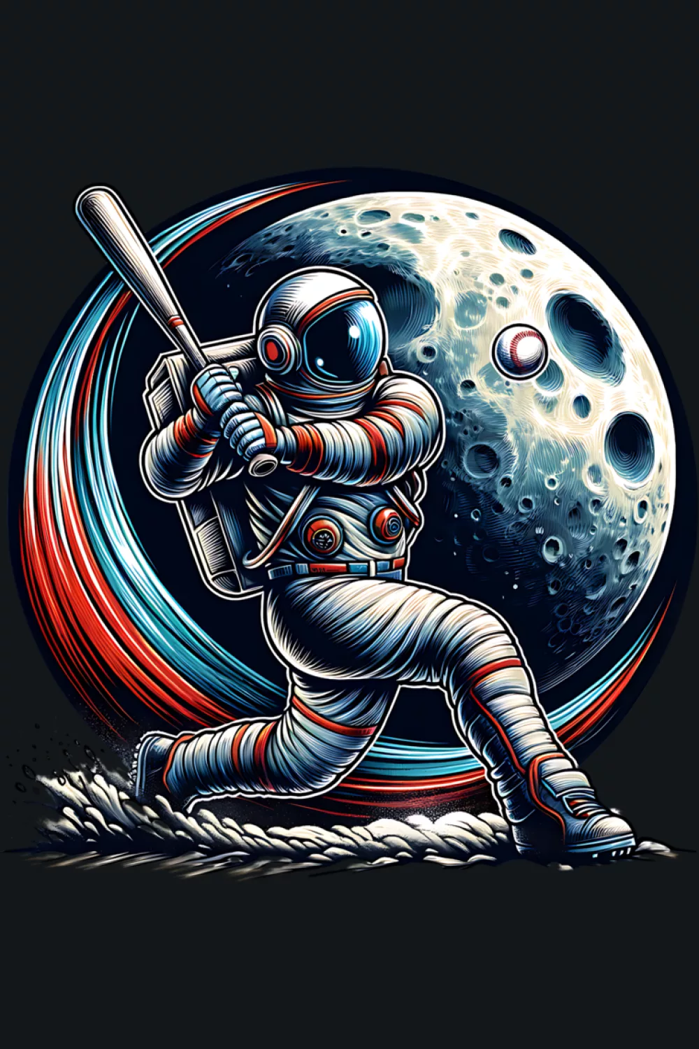 Space adventure astronaut playing baseball on the moon theme with cinematic scene.