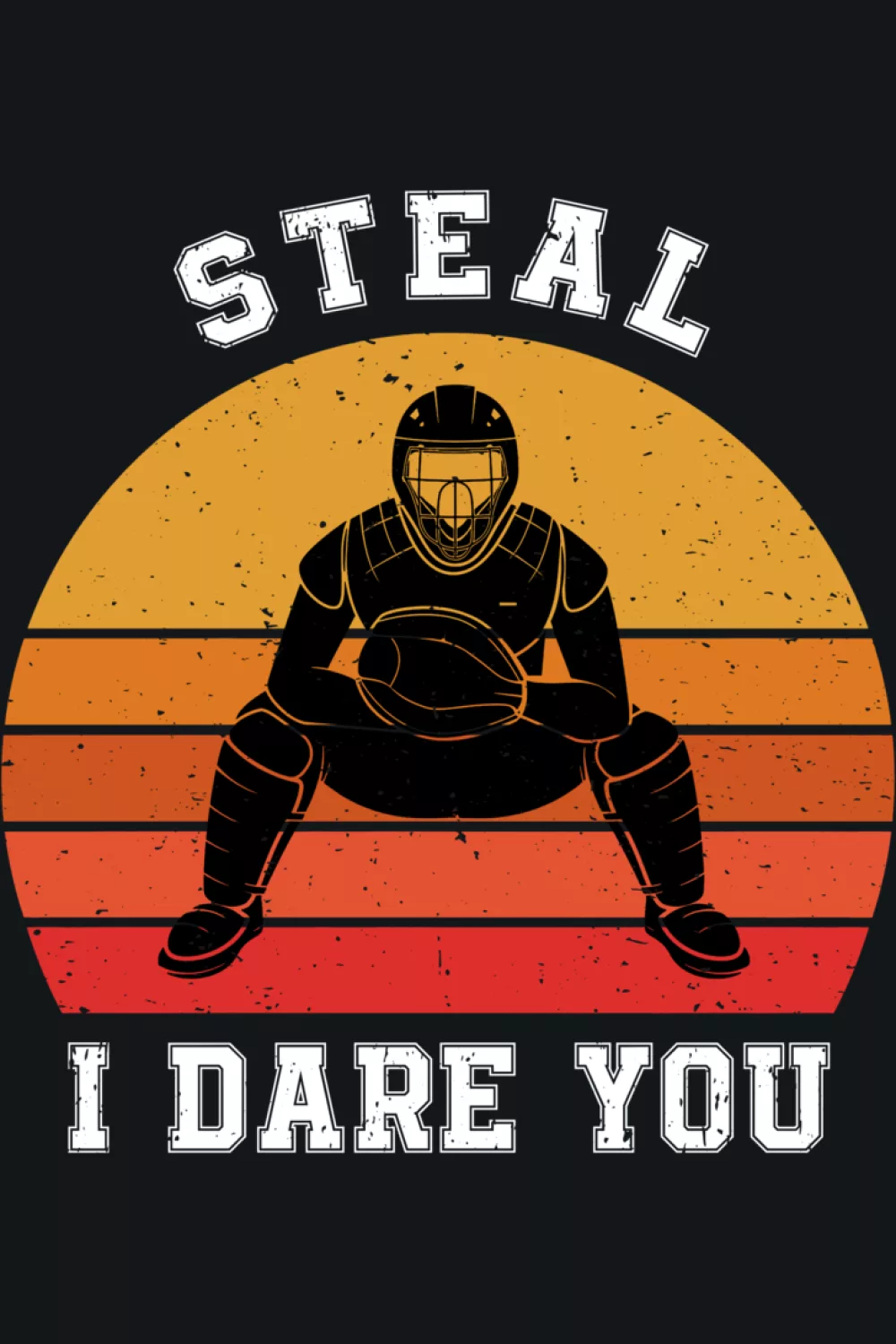 Catcher silhouette on yellow circle with bold words around