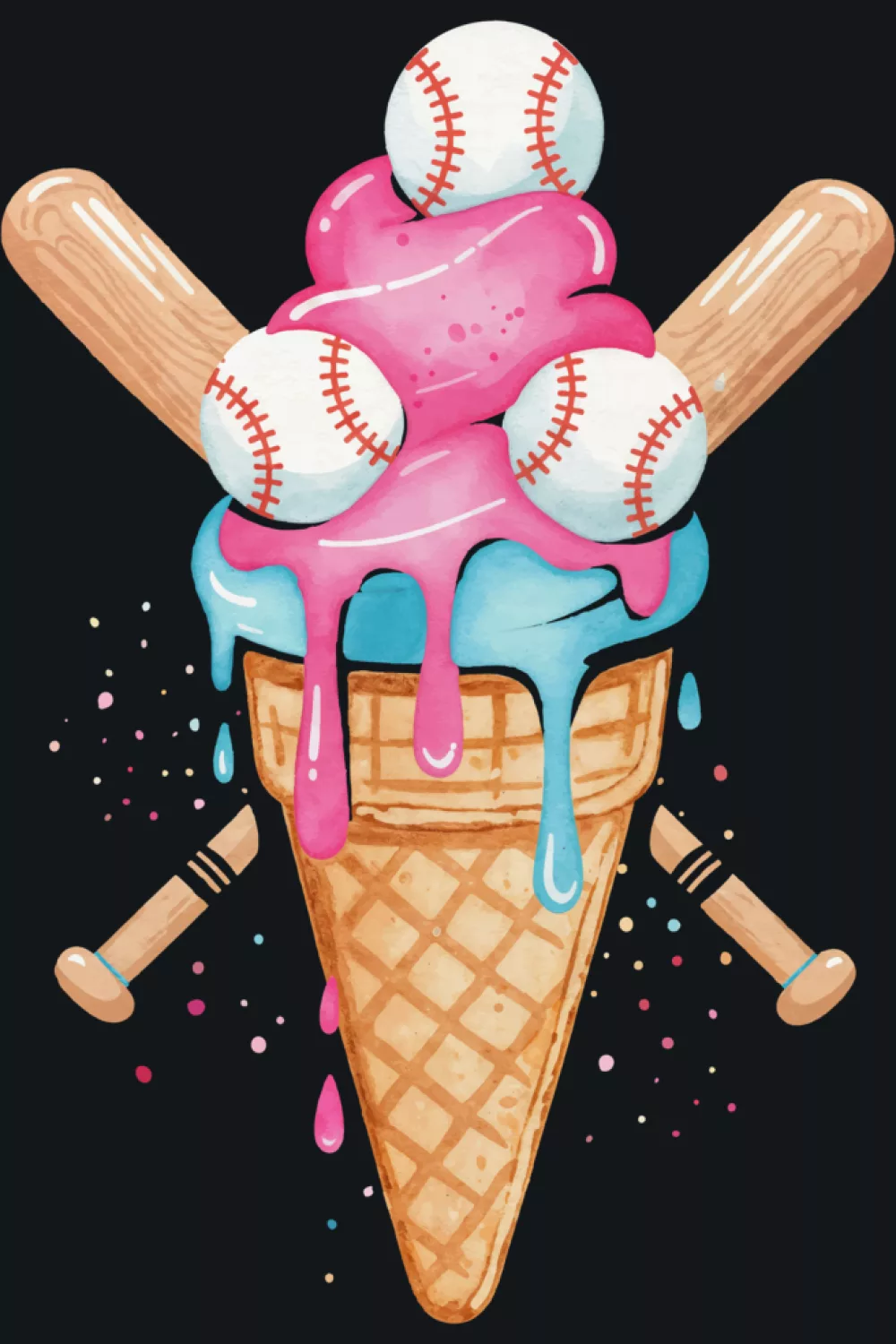 sweet summer baseball cone ice cream with bright drips and a sunny mood