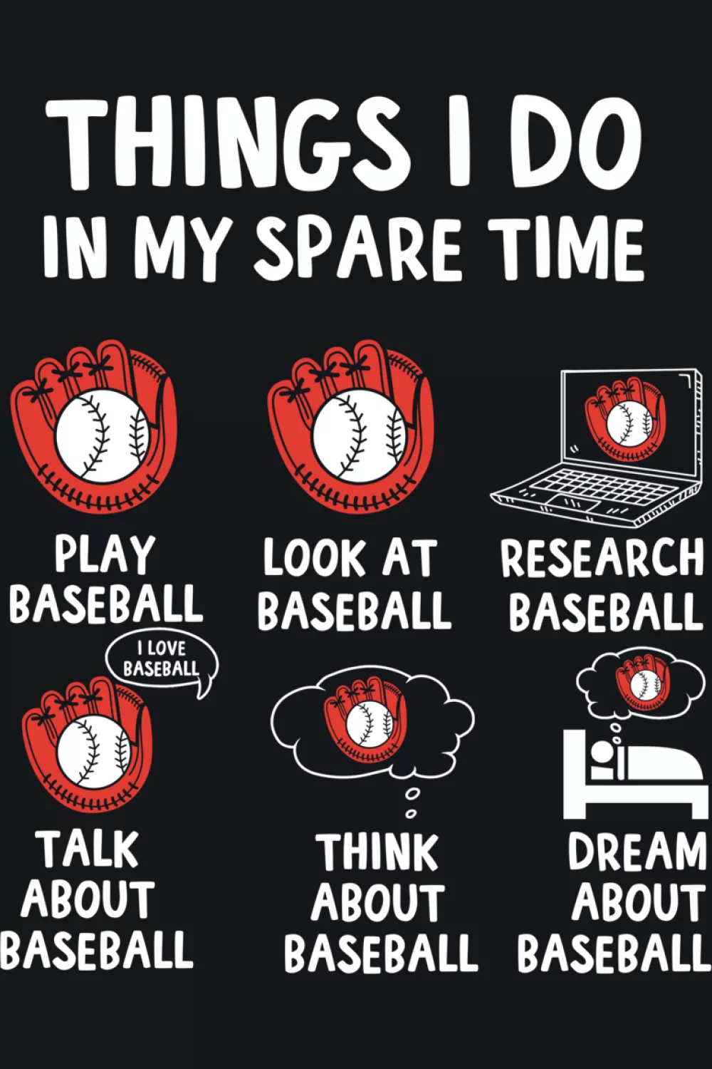 Spare time baseball list with clear icon tiles and a clean, easy to scan layout.