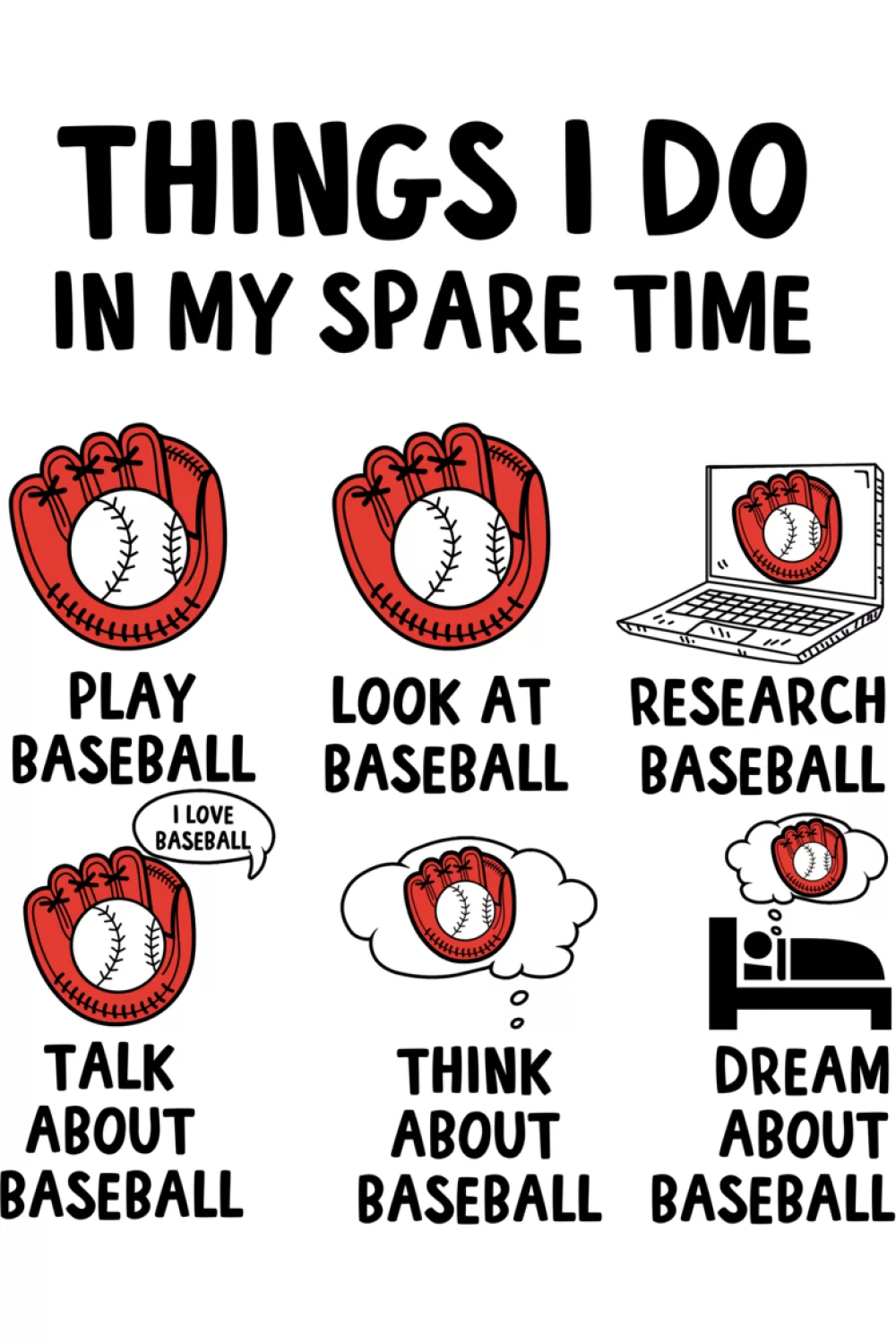 Baseball spare time checklist with a neat grid of icons that feels organized and fun for everyday wear.
