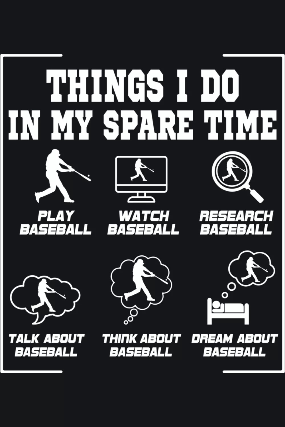 Funny baseball lover checklist with simple icons and big text that keeps the humor obvious.
