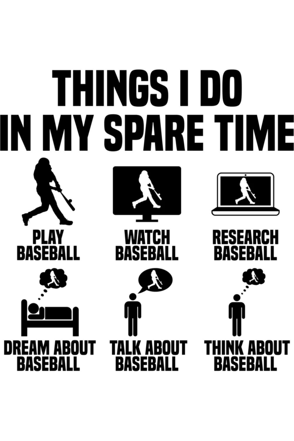 Free time baseball checklist with a fun, casual tone and easy to scan icons.