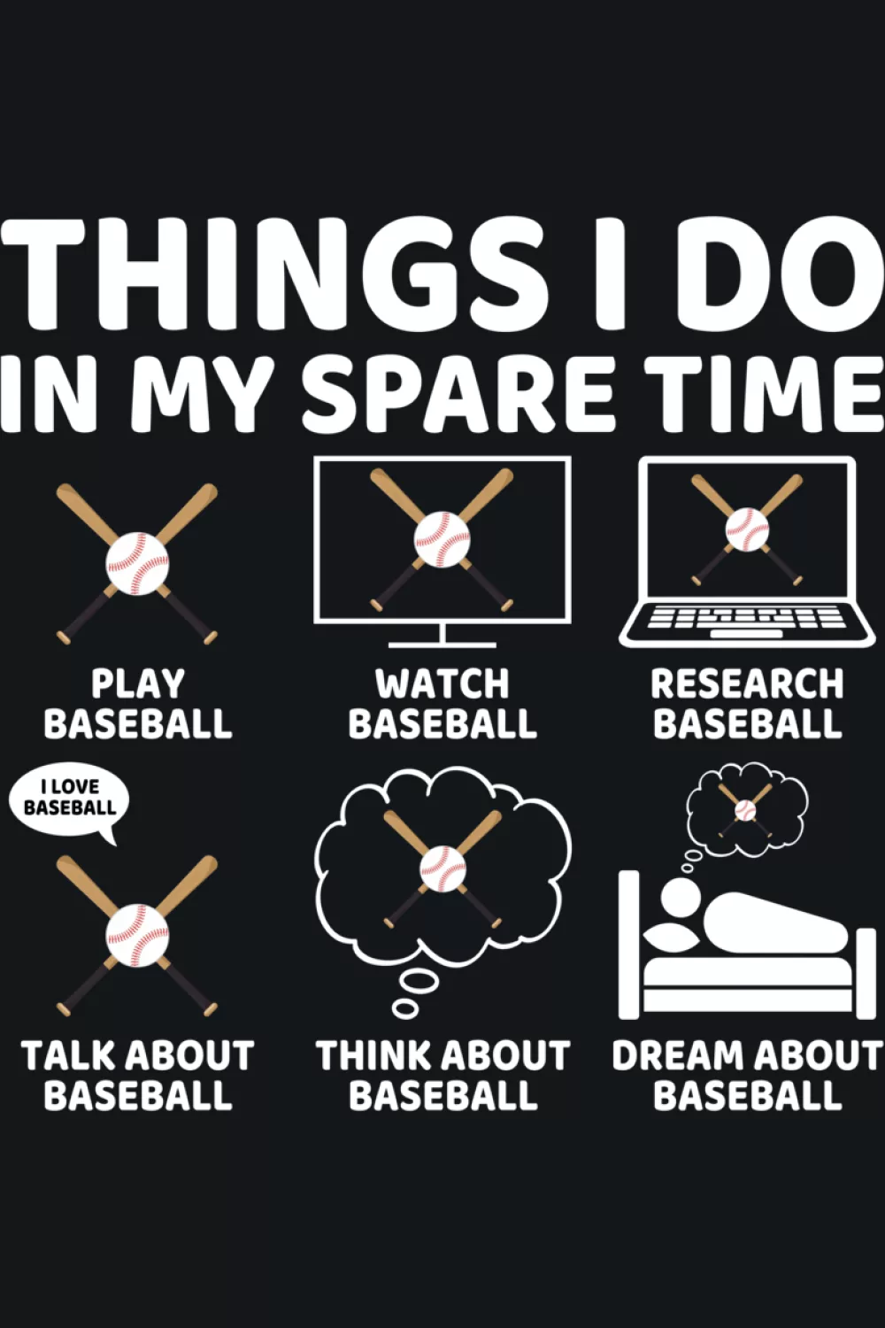 Spare time baseball checklist with a playful set of icons and a balanced, centered layout.