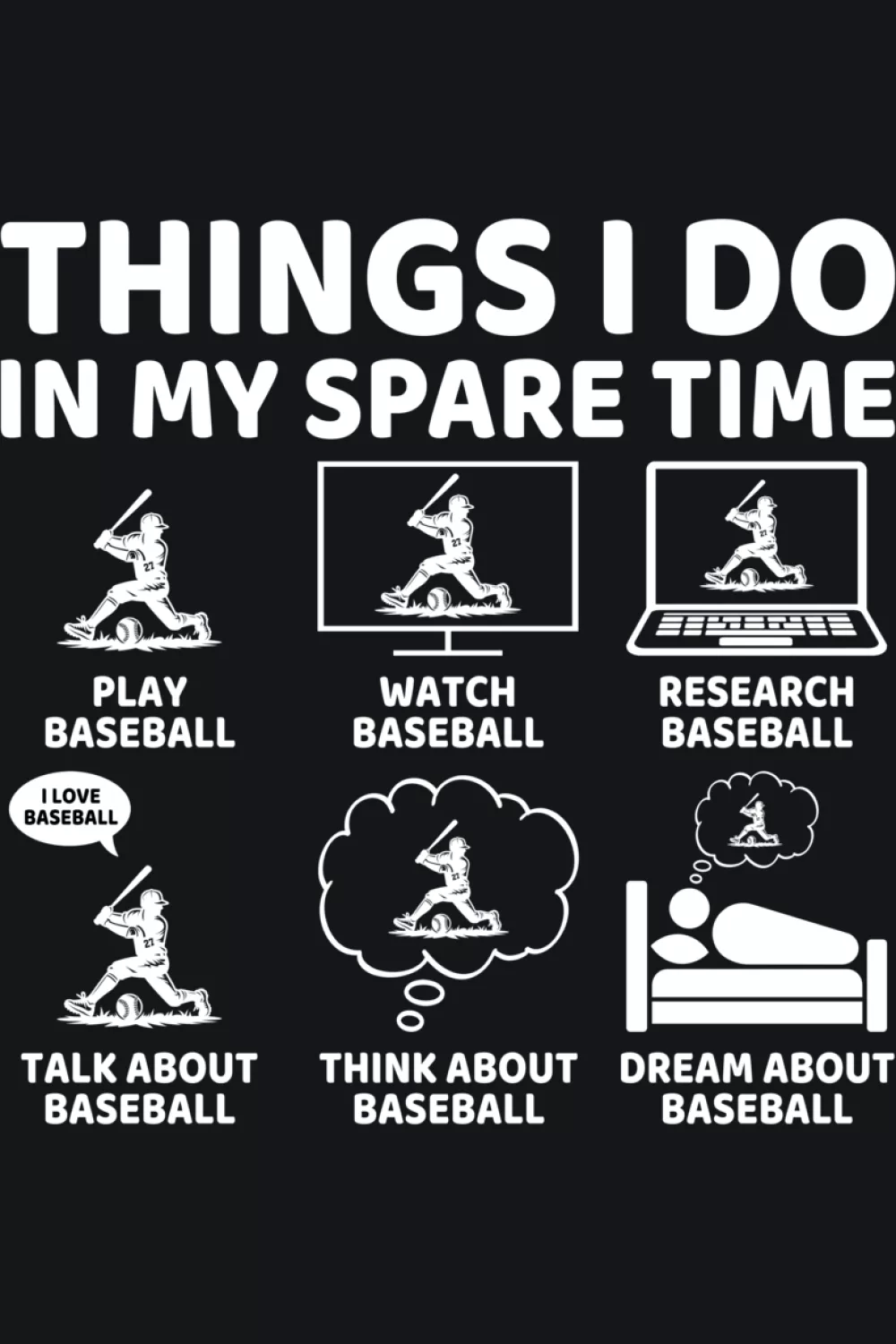 Baseball spare time list with bold headings and simple icons that feel friendly and straightforward.
