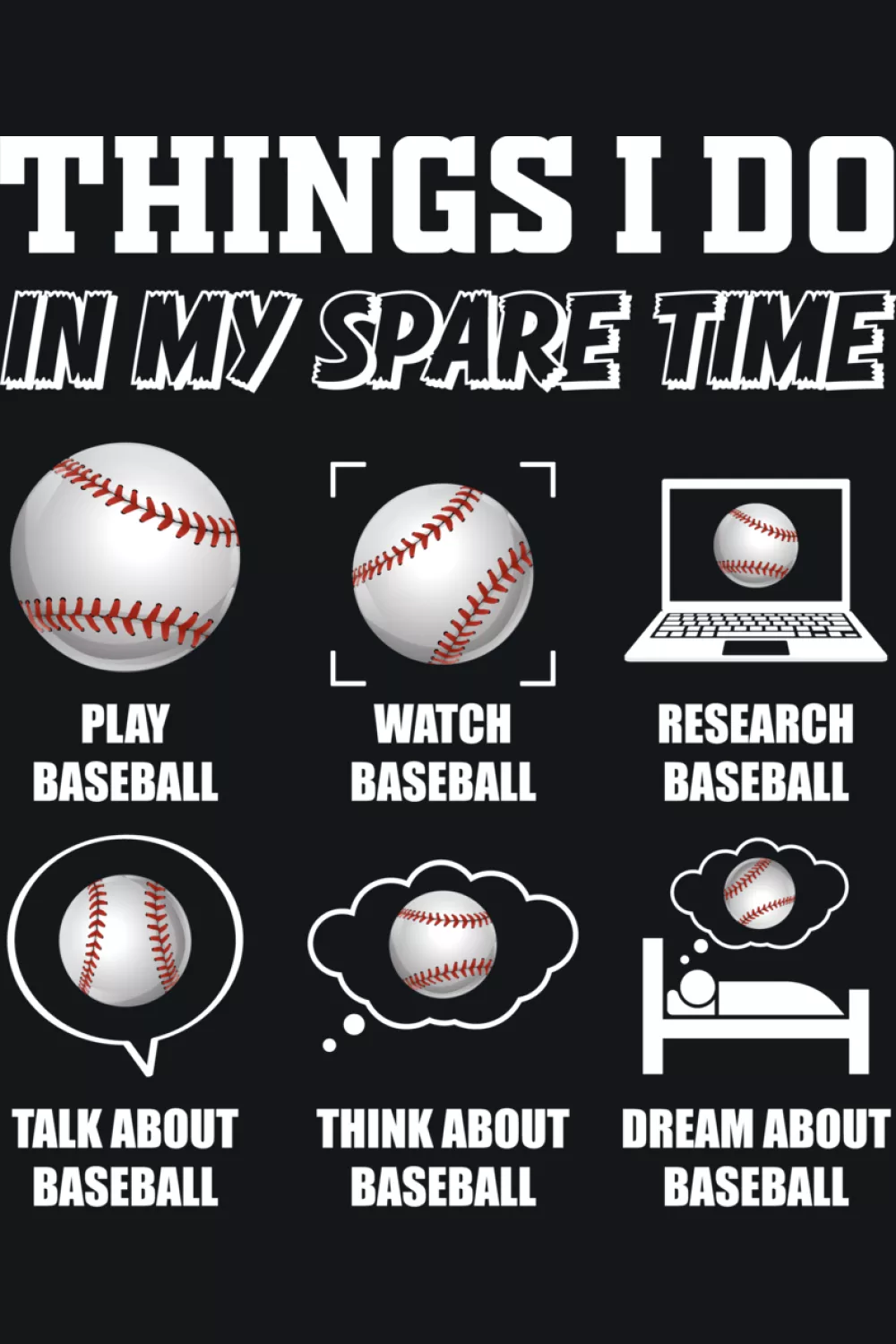 Funny spare time baseball checklist with a compact grid and strong contrast for quick readability.
