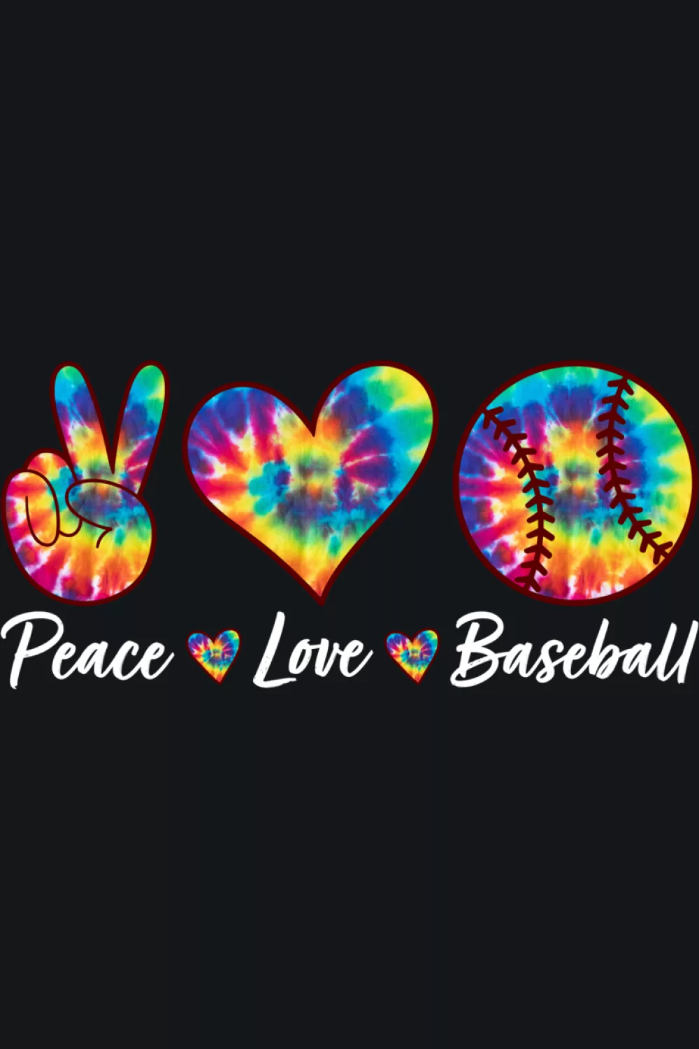 Tie dye peace and baseball design for bright team spirit