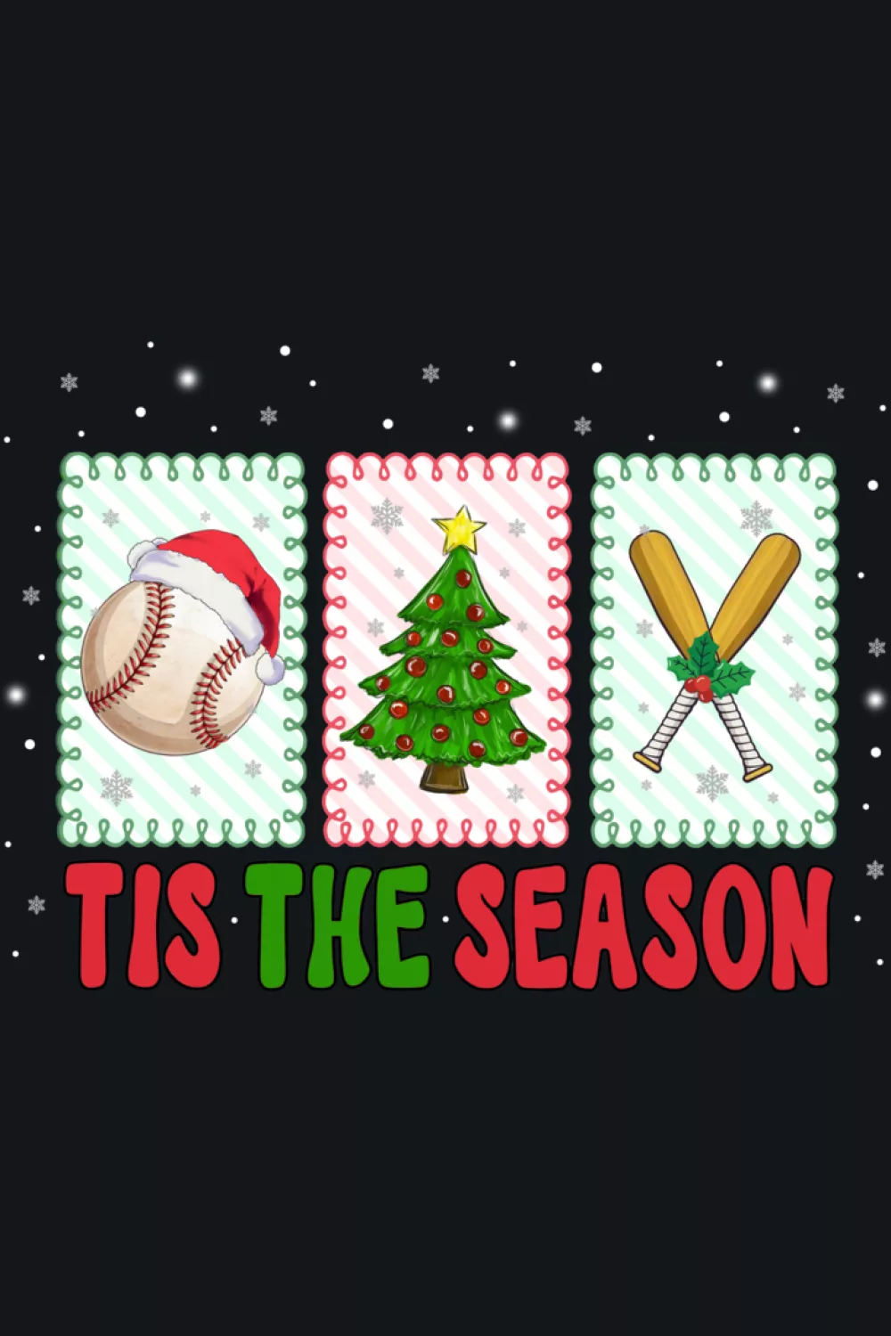Christmas themed baseball spirit that pairs well with scarves, beanies, and weekend tournaments.