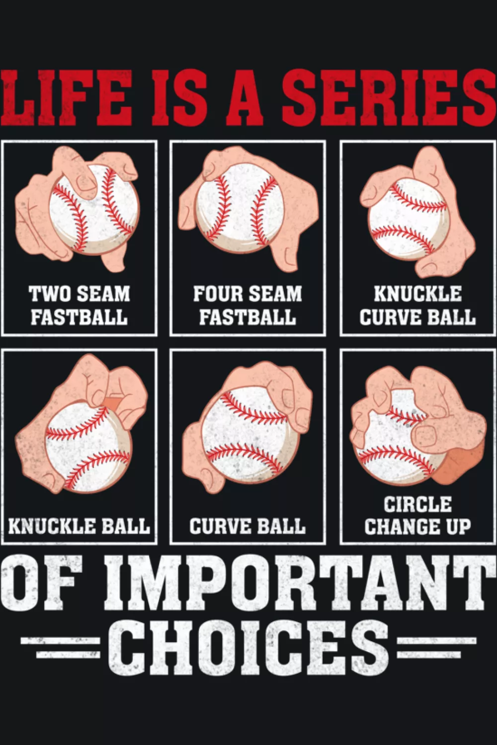 Life Is Full Of Important Choices Baseball Pitcher Shirts: Types Of Pitches For Fans And Players 54 Funny life choices types of baseball pitches mash up.